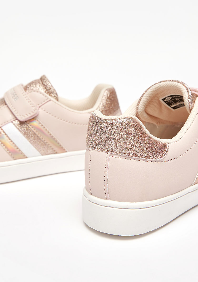 Lee Cooper Girls' Glitter Detail Sneakers with Hook and Loop Closure-Girl%27s Casual Shoes-image-2