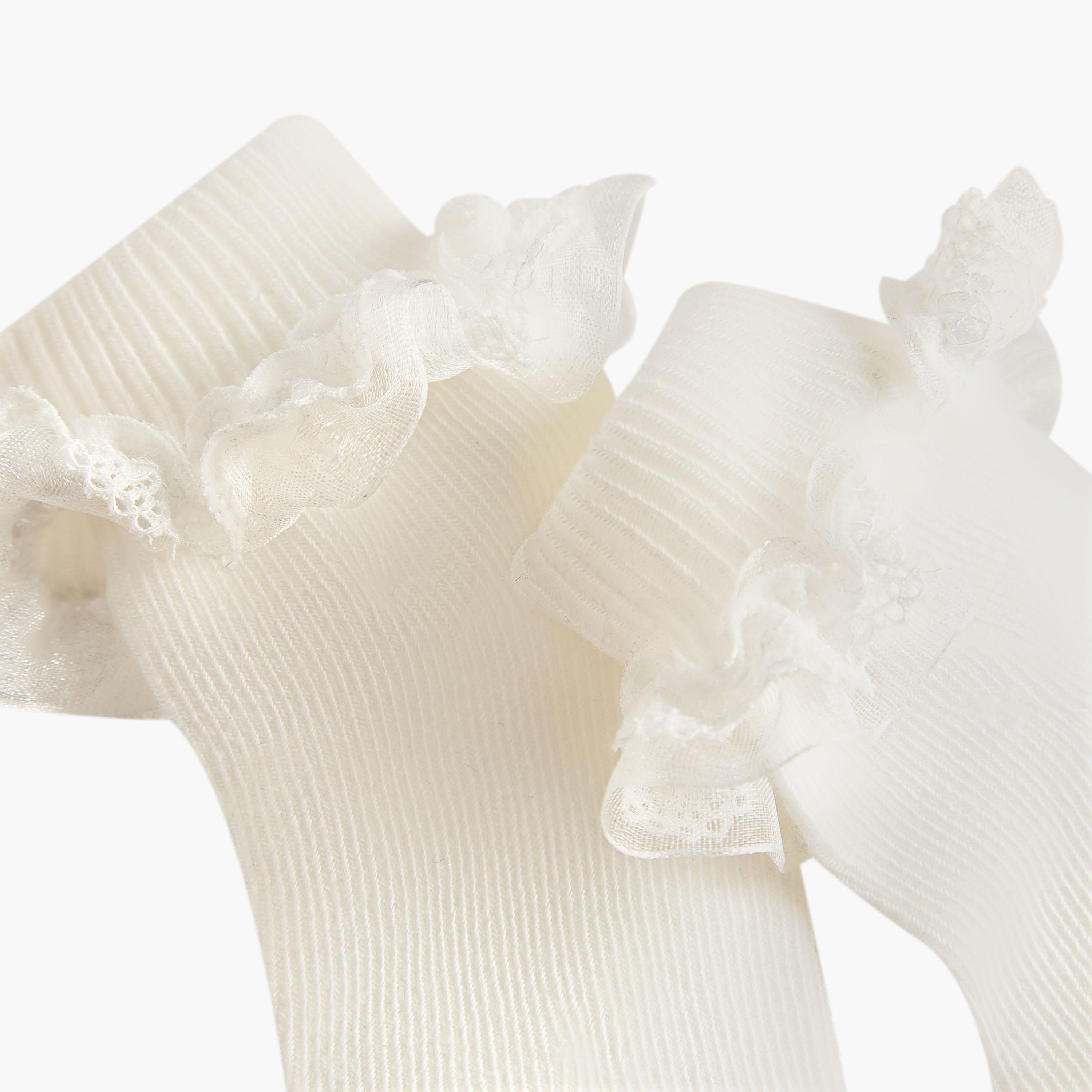 طقم جوارب للبنات الرضع بطول الكاحل بتفاصيل كشكش قطعتين من بيرفيت-baby-girls-accessories-socks-image-4