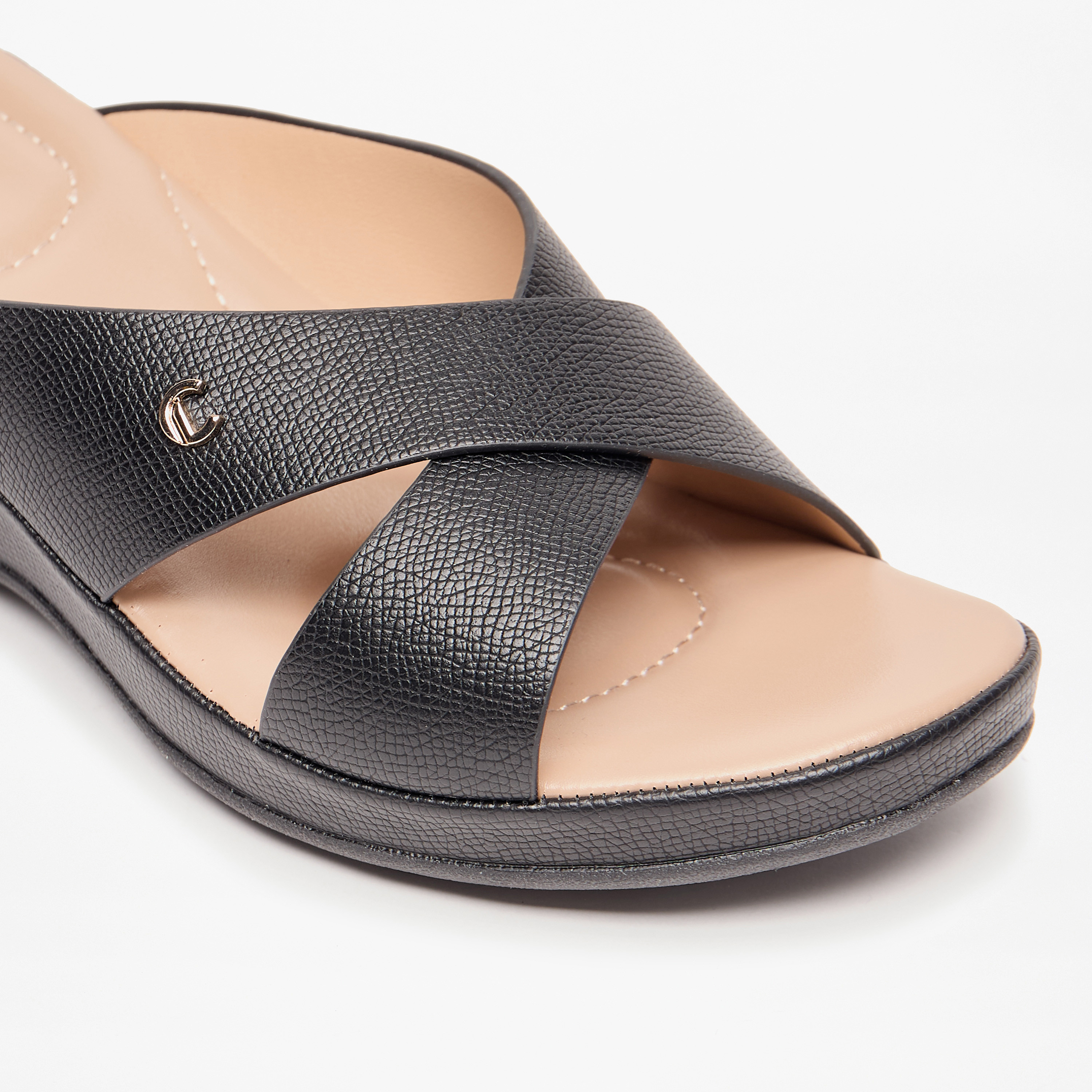 Le Confort Solid Cross Strap Slip-On Sandals with Wedge Heels-women-shoes-sandals-heeled-image-5