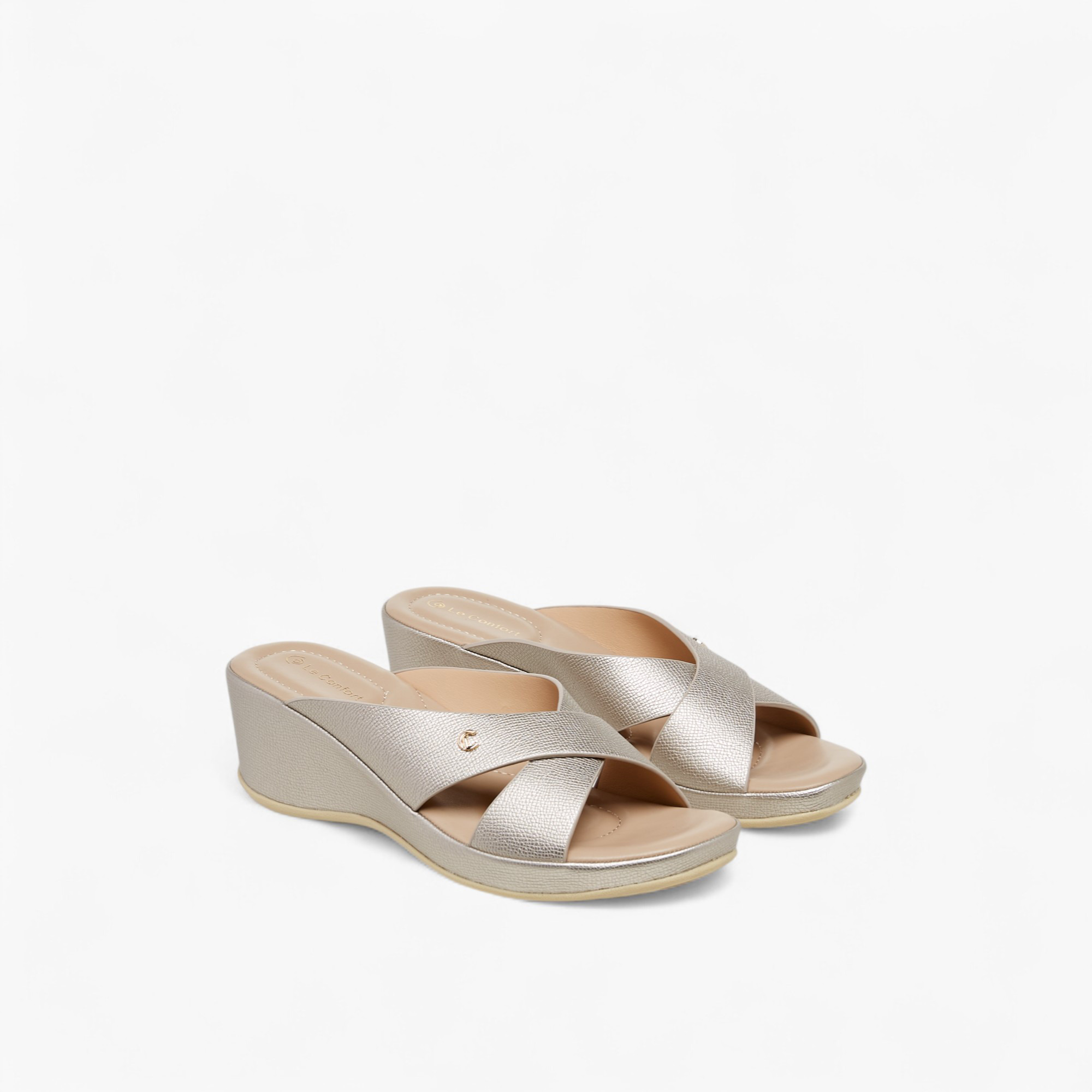 Le Confort Solid Cross Strap Slip-On Sandals with Wedge Heels-women-shoes-sandals-heeled-image-1