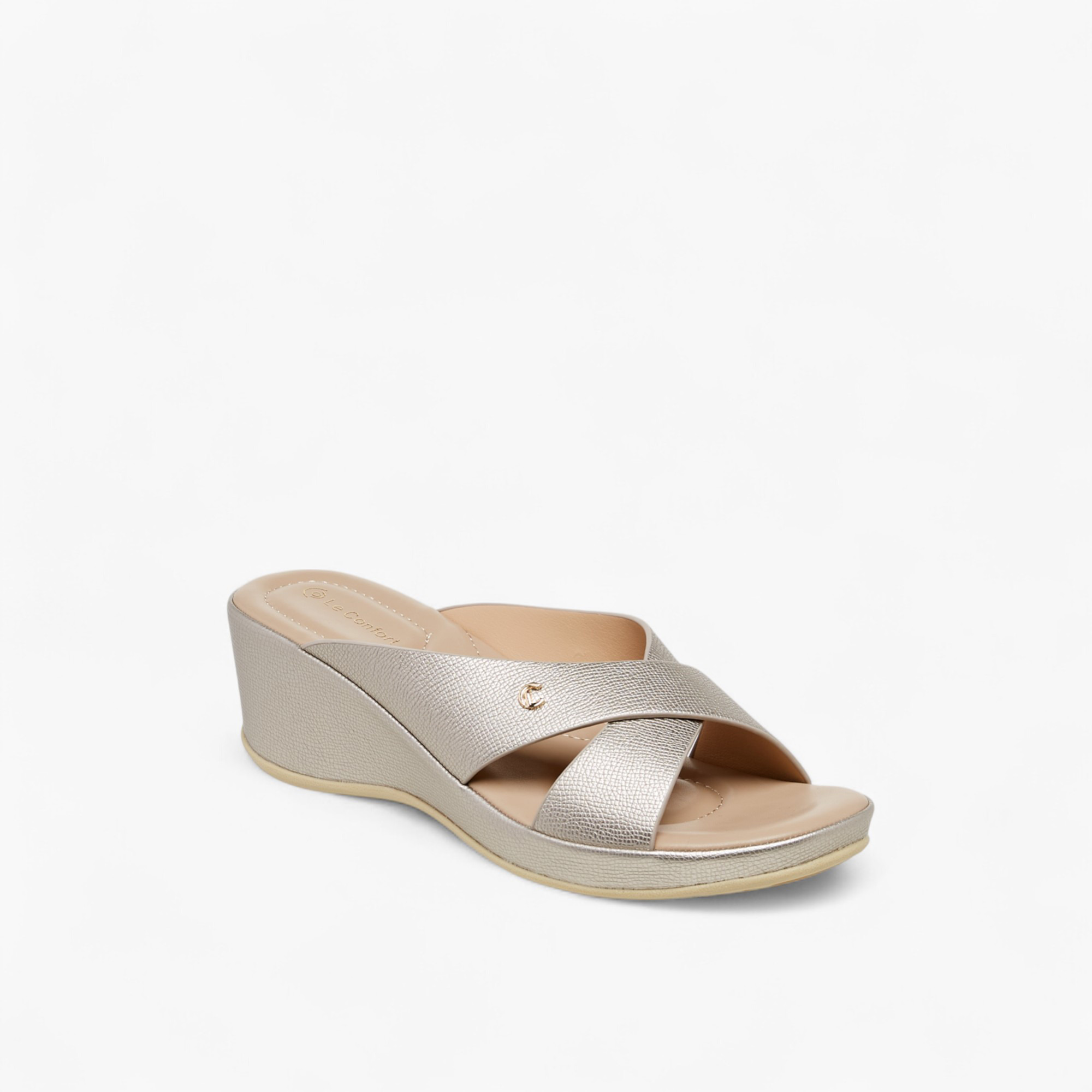 Le Confort Solid Cross Strap Slip-On Sandals with Wedge Heels-women-shoes-sandals-heeled-image-2