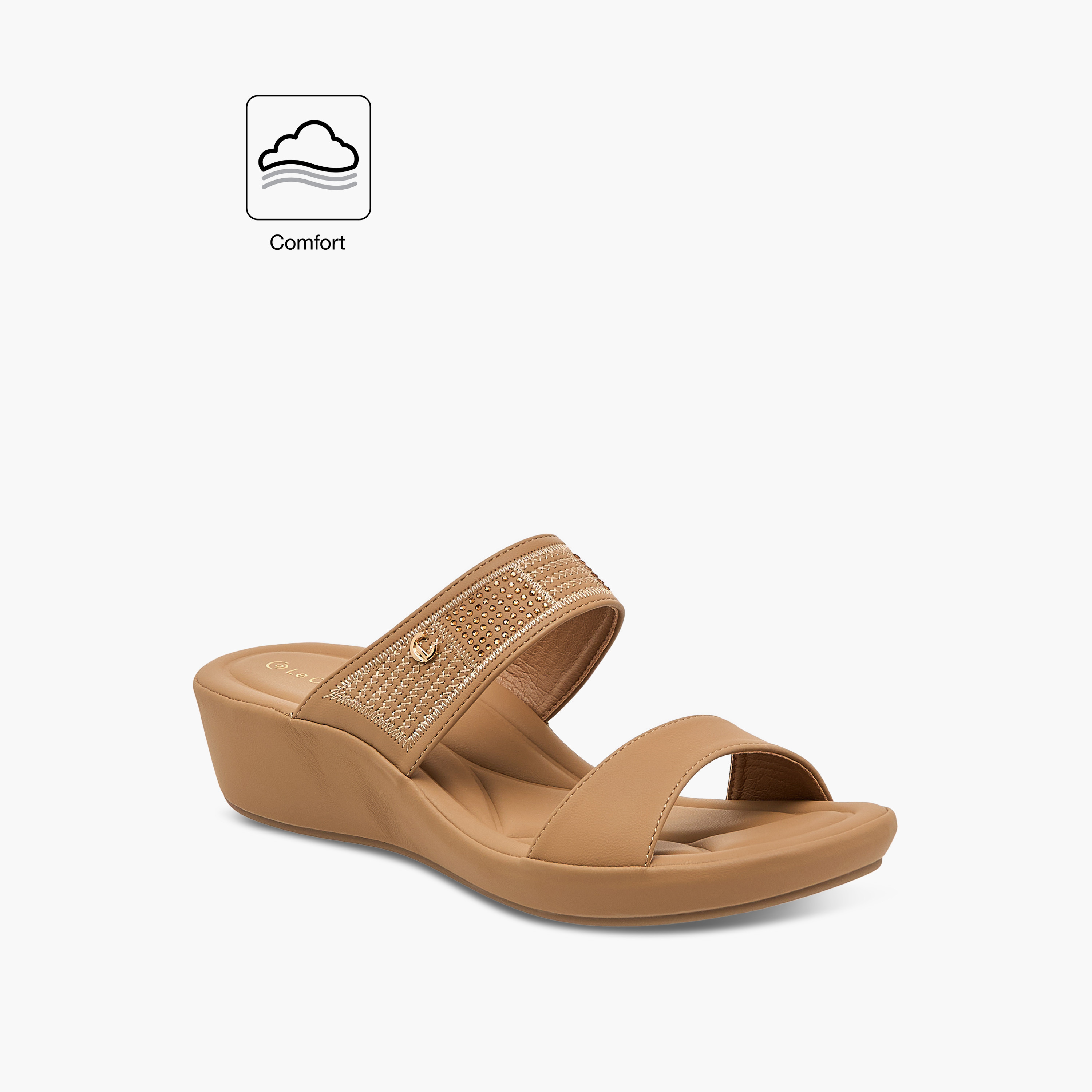 صندل مريح مزين سهل الارتداء بكعب ويدج من لو كونفورت-women-shoes-sandals-heeled-image-2
