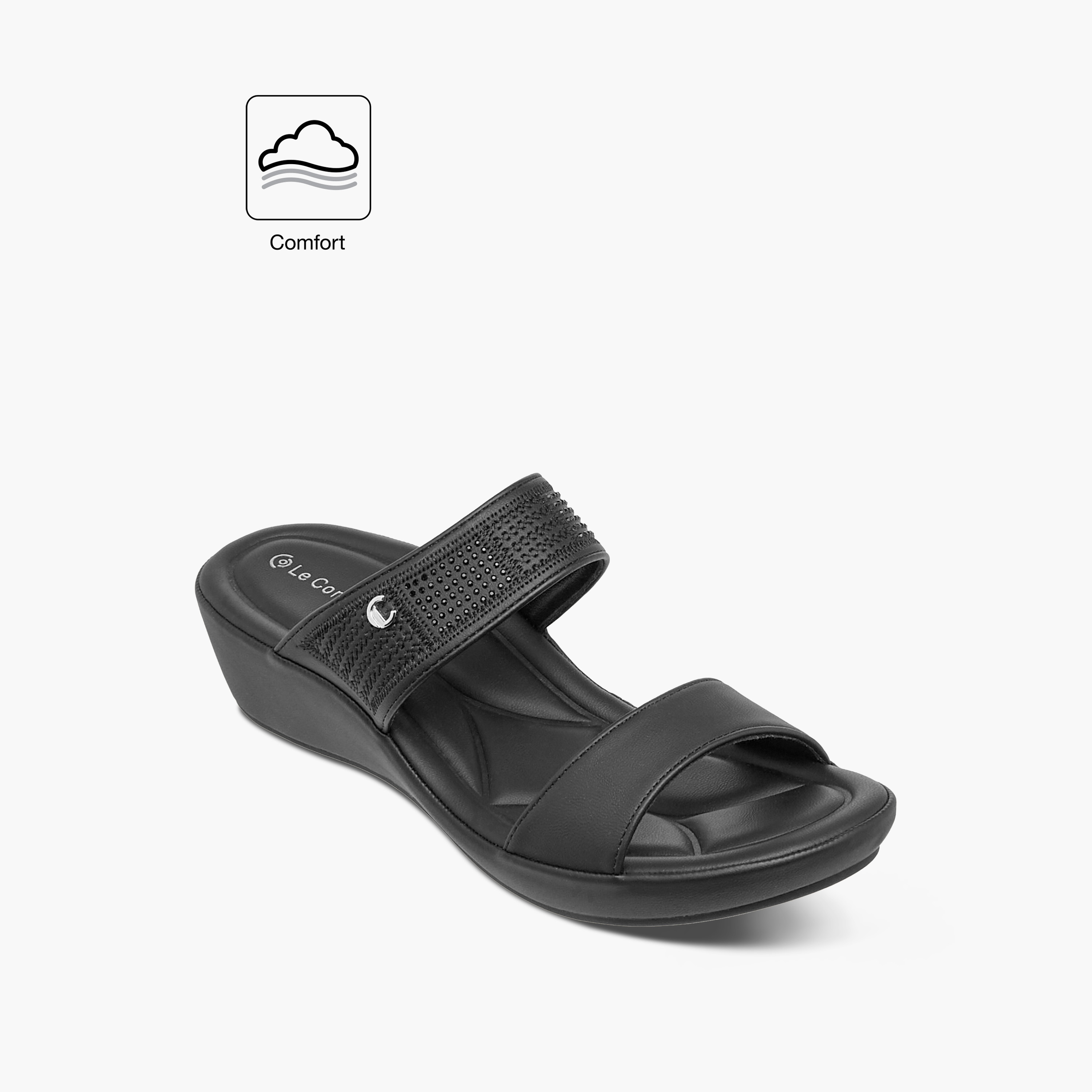 صندل مريح مزين سهل الارتداء بكعب ويدج من لو كونفورت-women-shoes-sandals-heeled-image-2