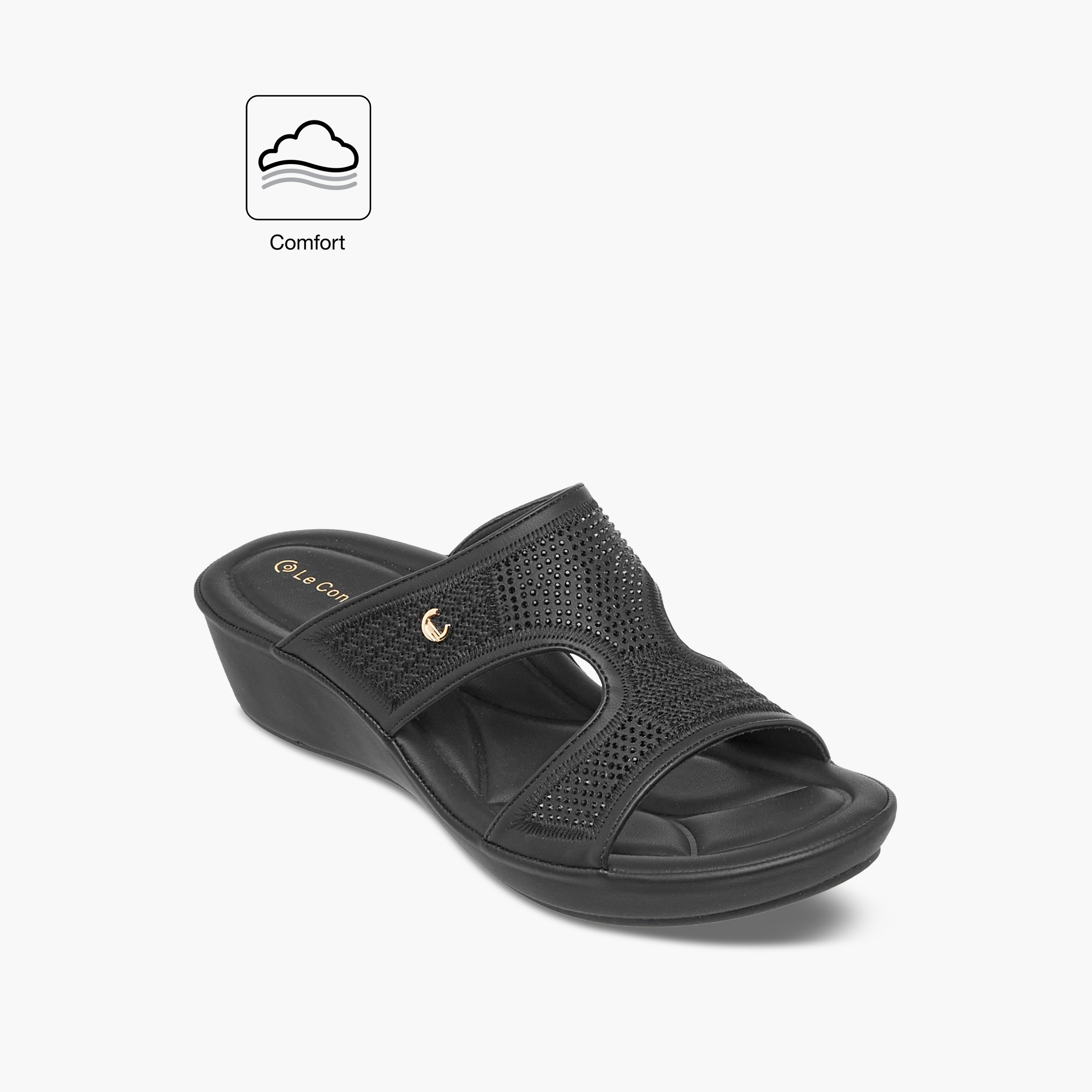 Le Confort Embellished Slip-On Comfort Sandals with Wedge Heels-women-shoes-flats-sandals-image-2