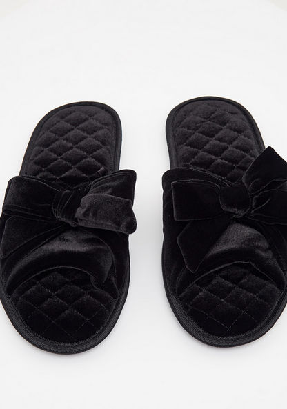 Quilted Slip-On Bedroom Slides with Bow Accent-Women%27s Bedroom Slippers-image-2