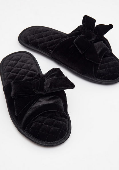 Quilted Slip-On Bedroom Slides with Bow Accent-Women%27s Bedroom Slippers-image-4