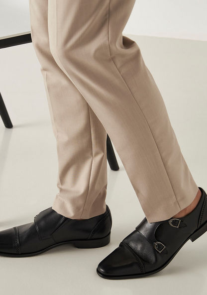 Duchini Men's Monk Strap Shoes with Buckle Closure and Cutout Detail-Men%27s Formal Shoes-image-0