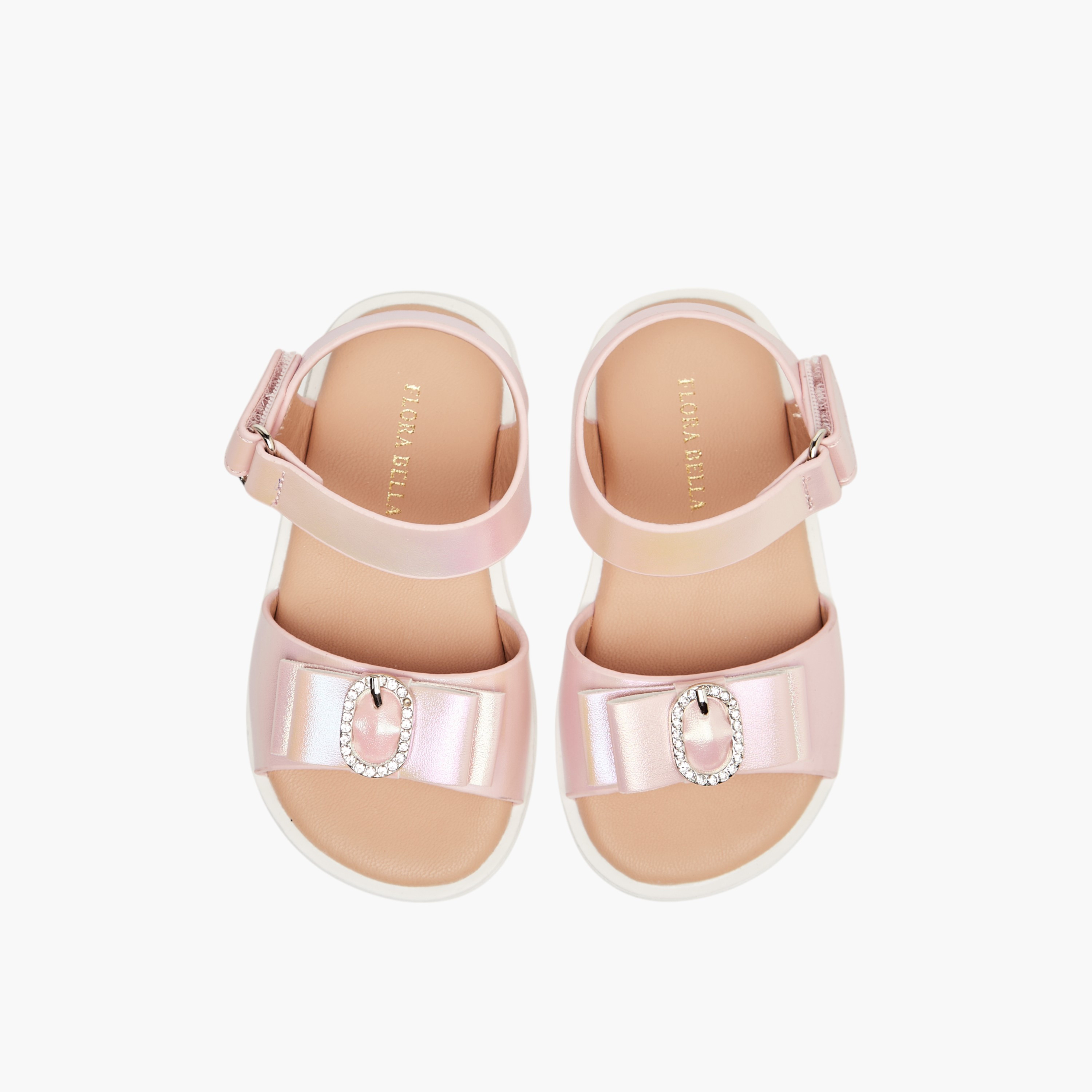 Flora Bella Embellished Strap Sandals with Hook and Loop Closure-girls-shoes-sandals-image-1