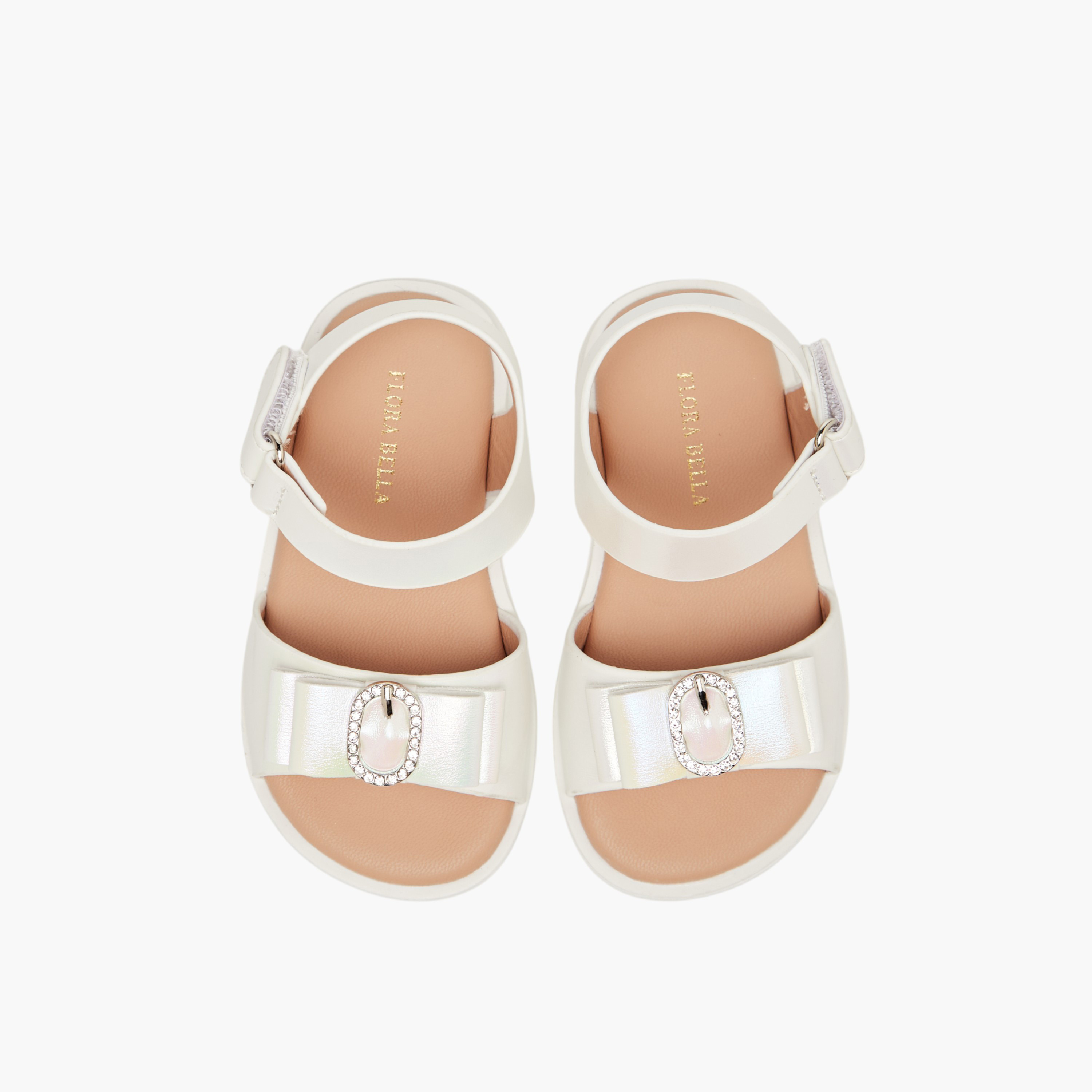 Flora Bella Embellished Strap Sandals with Hook and Loop Closure-girls-shoes-sandals-image-1
