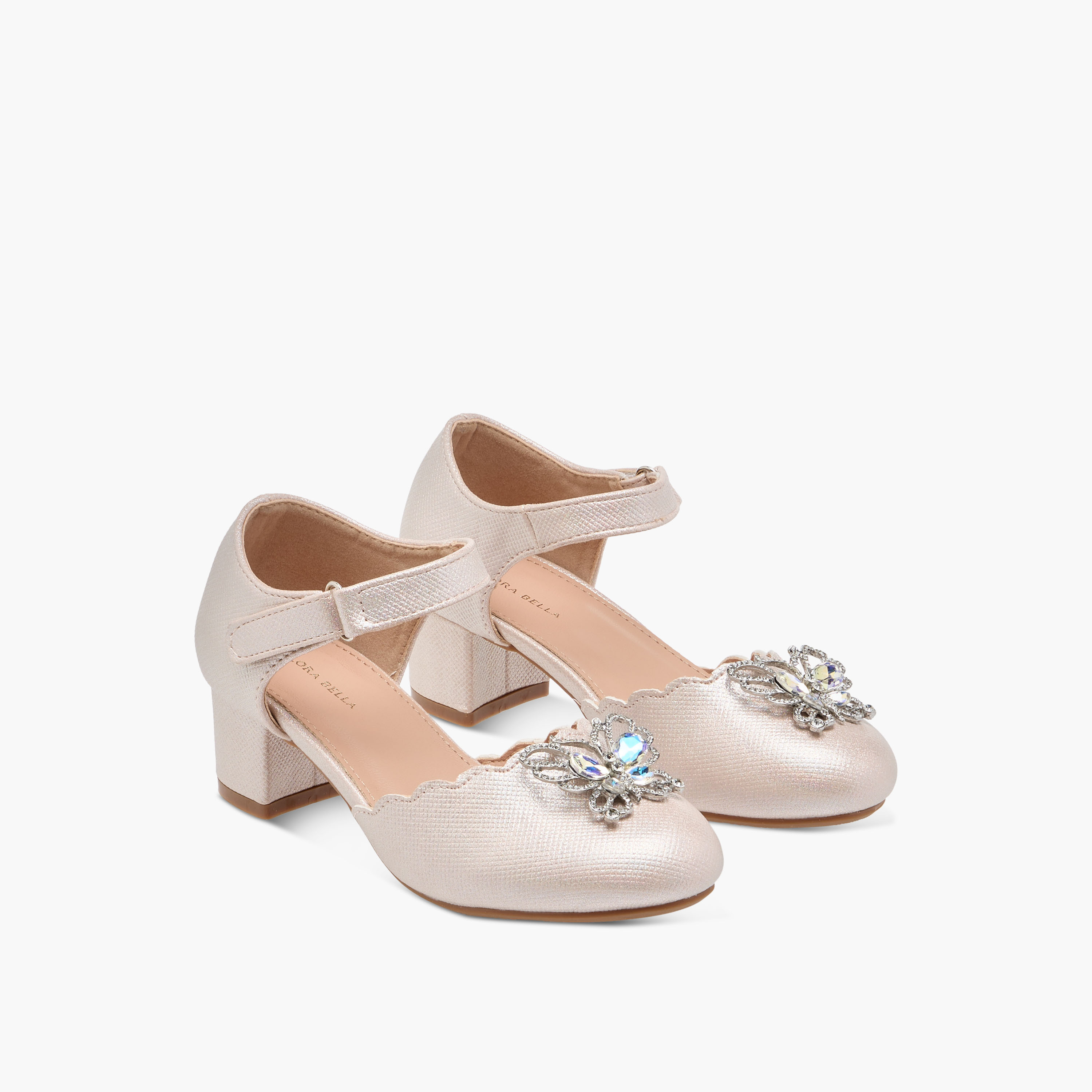 Flora Bella Embellished Block Heel Shoes with Hook and Loop Closure-girls-shoes-sandals-image-1