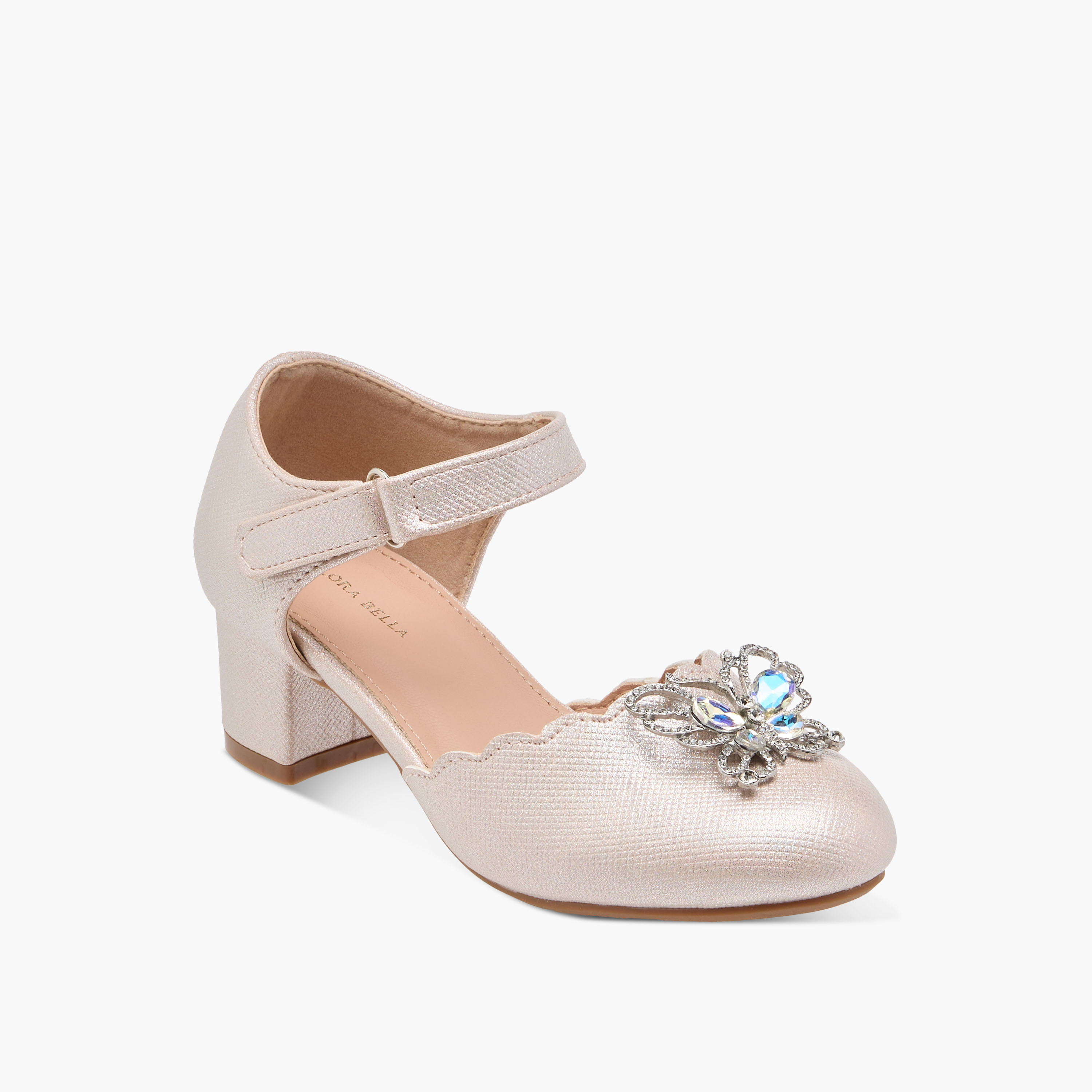 Flora Bella Embellished Block Heel Shoes with Hook and Loop Closure-girls-shoes-sandals-image-2