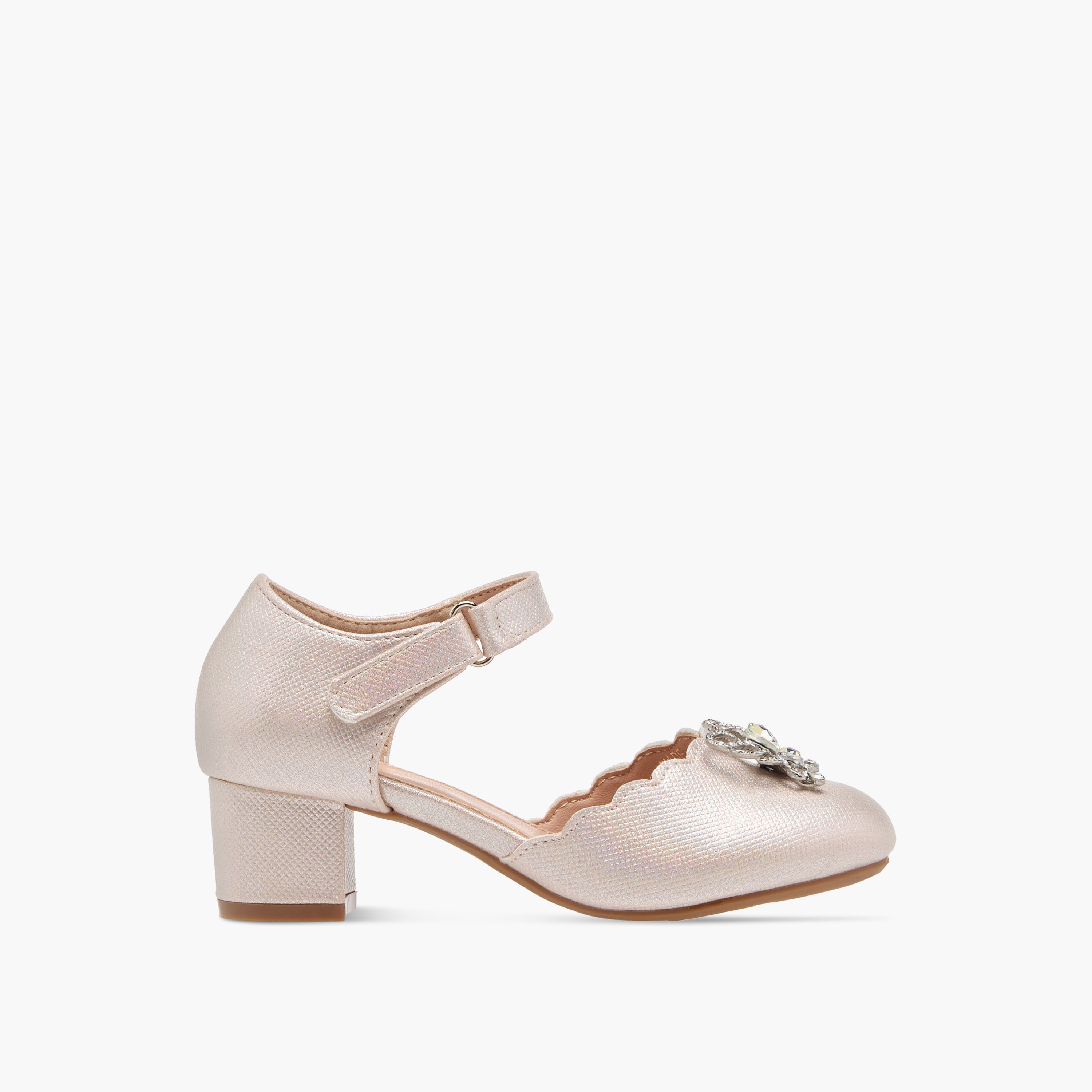 Flora Bella Embellished Block Heel Shoes with Hook and Loop Closure-girls-shoes-sandals-image-3