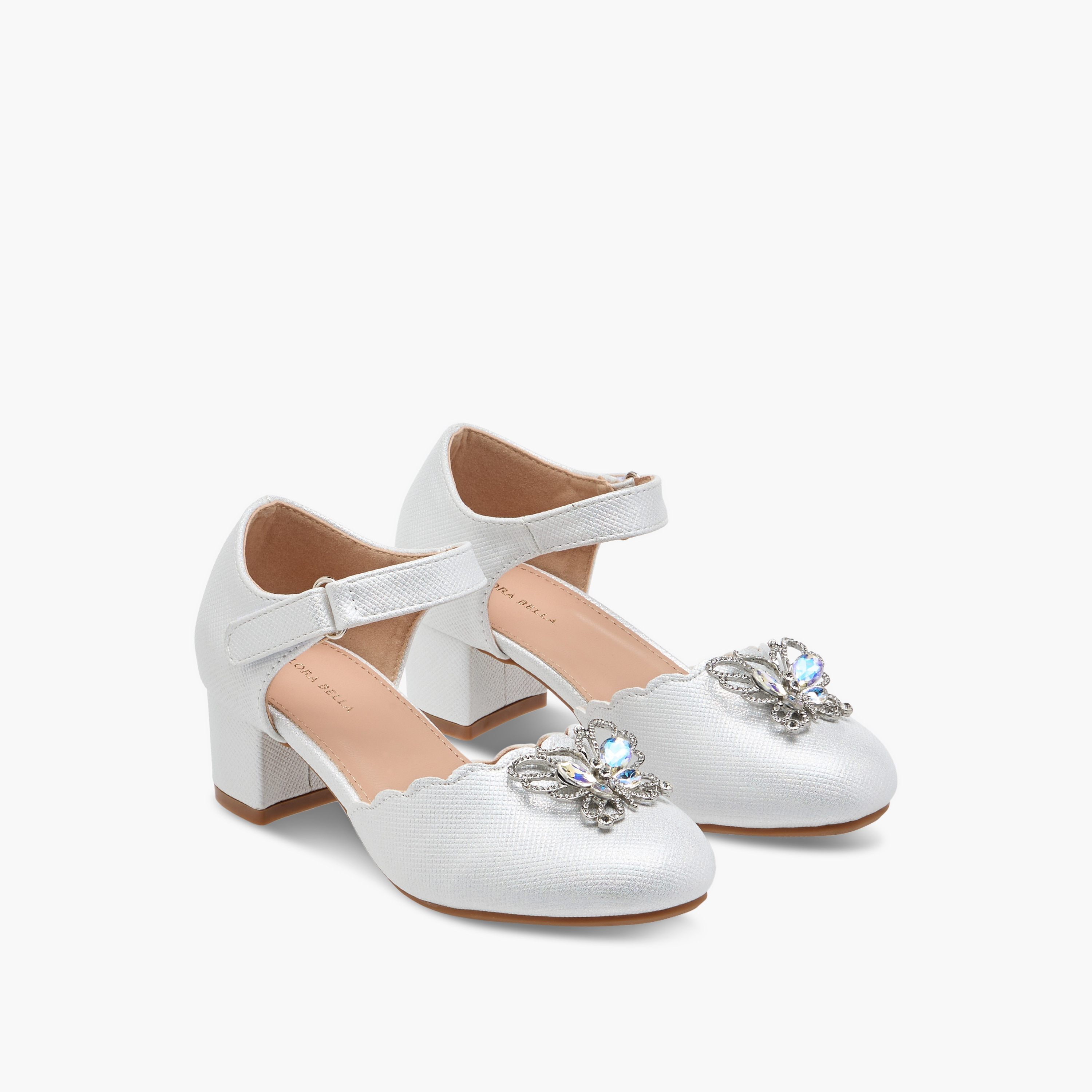 Flora Bella Embellished Block Heel Shoes with Hook and Loop Closure-girls-shoes-sandals-image-1