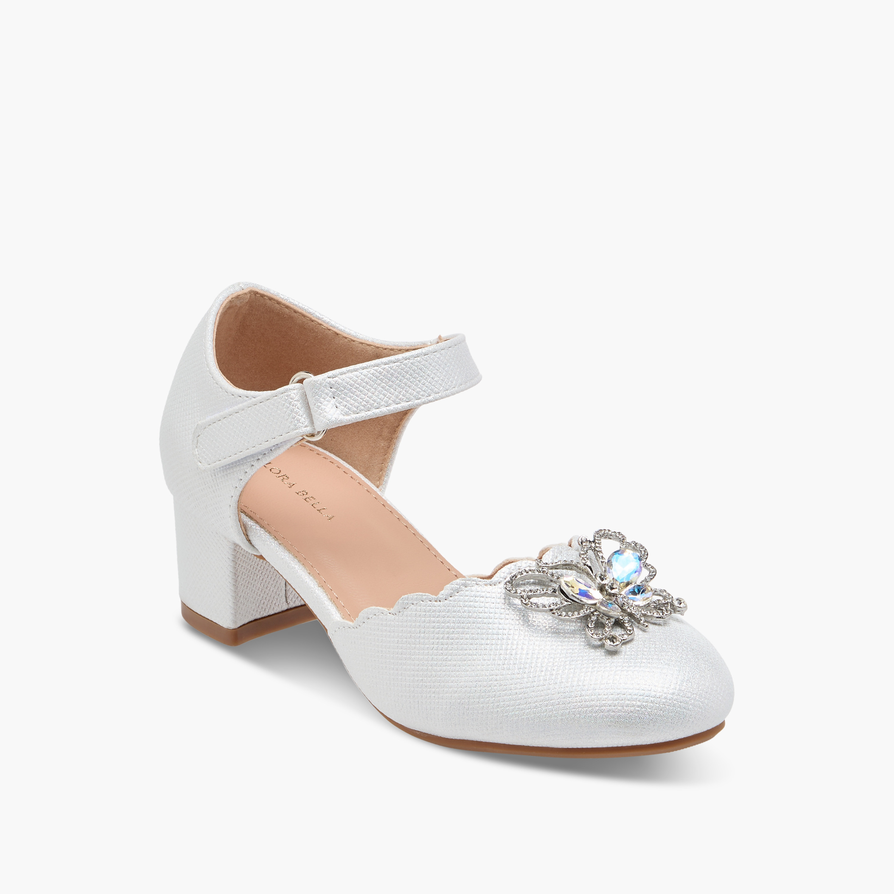Flora Bella Embellished Block Heel Shoes with Hook and Loop Closure-girls-shoes-sandals-image-2