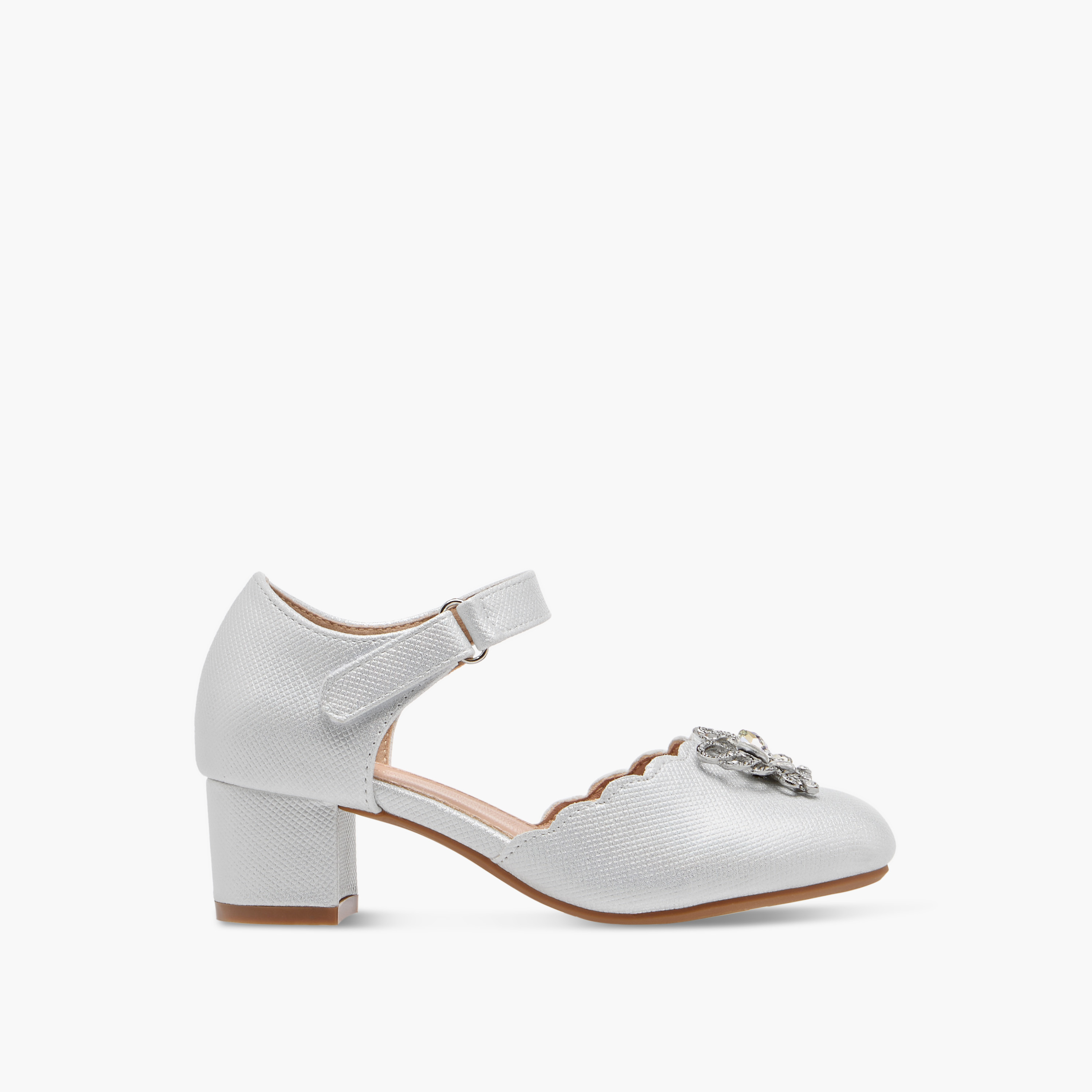 Flora Bella Embellished Block Heel Shoes with Hook and Loop Closure-girls-shoes-sandals-image-3
