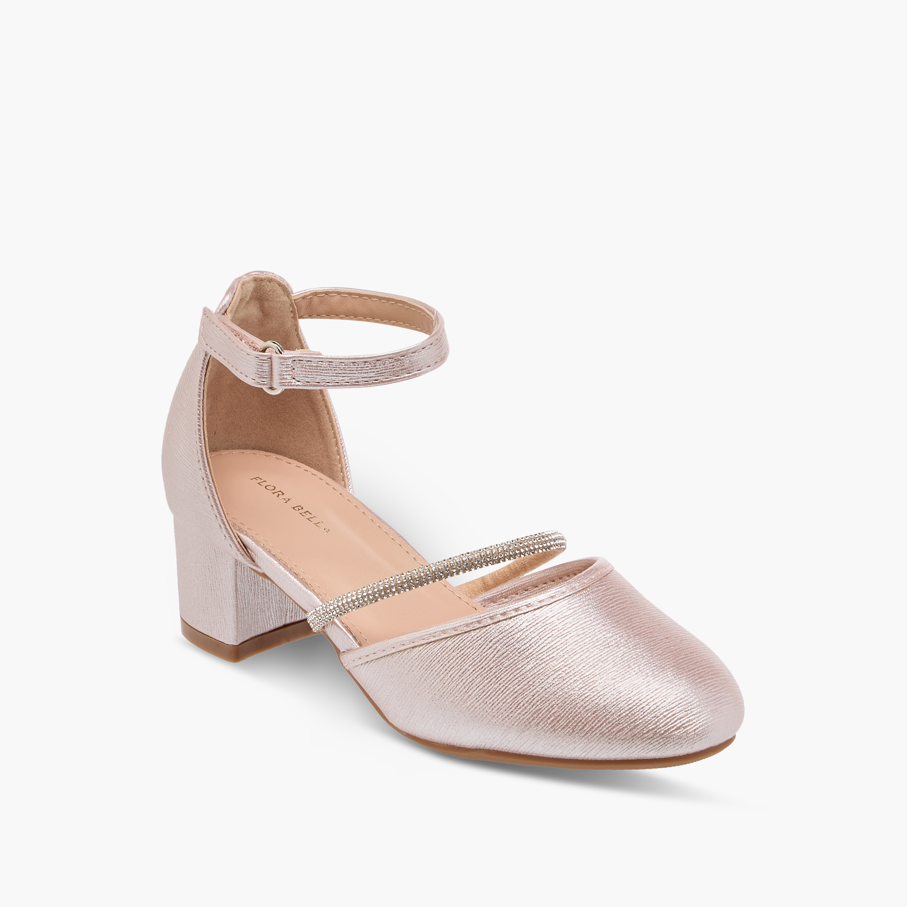 Flora Bella Embellished Block Heel Shoes with Hook and Loop Closure-girls-shoes-sandals-image-2