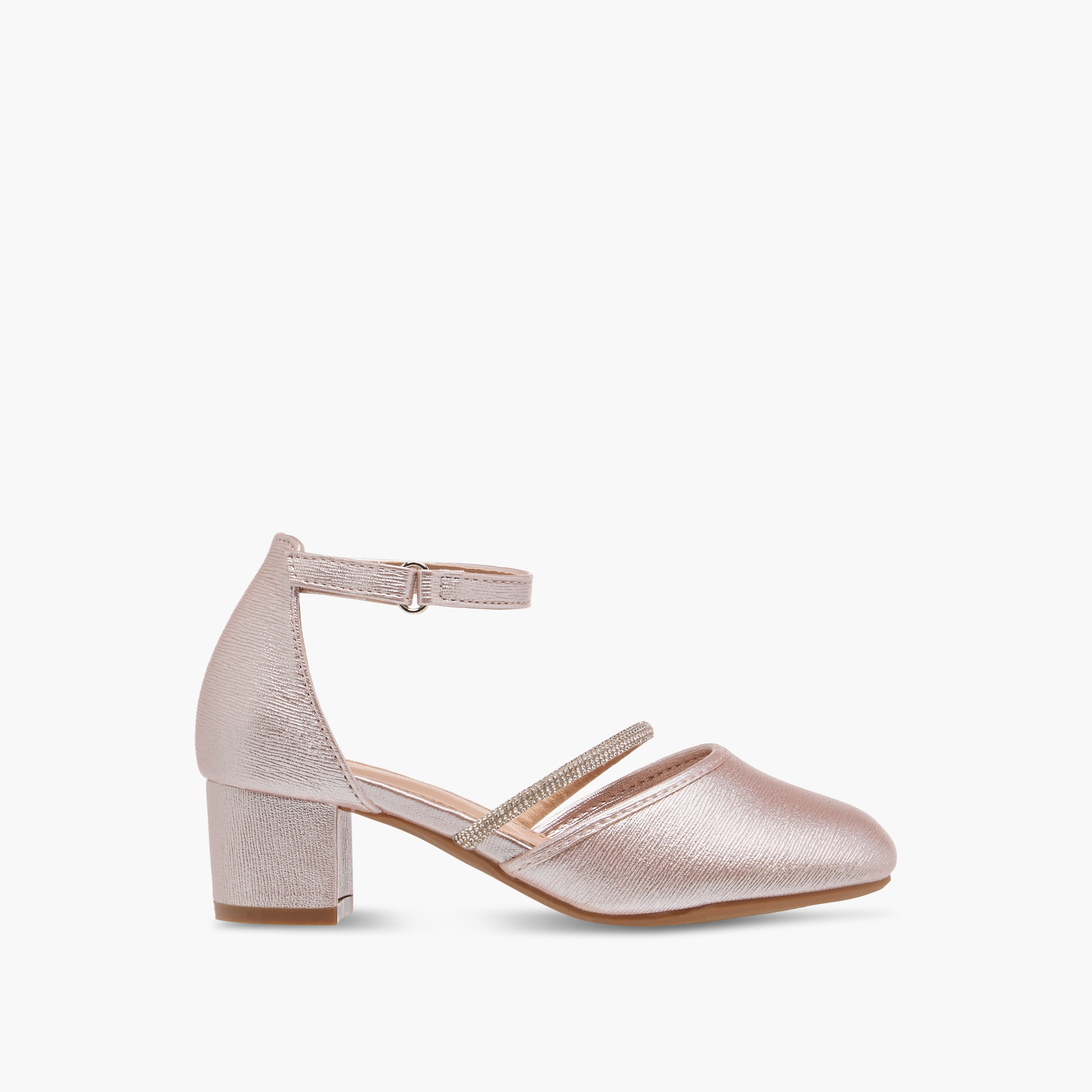 Flora Bella Embellished Block Heel Shoes with Hook and Loop Closure-girls-shoes-sandals-image-3