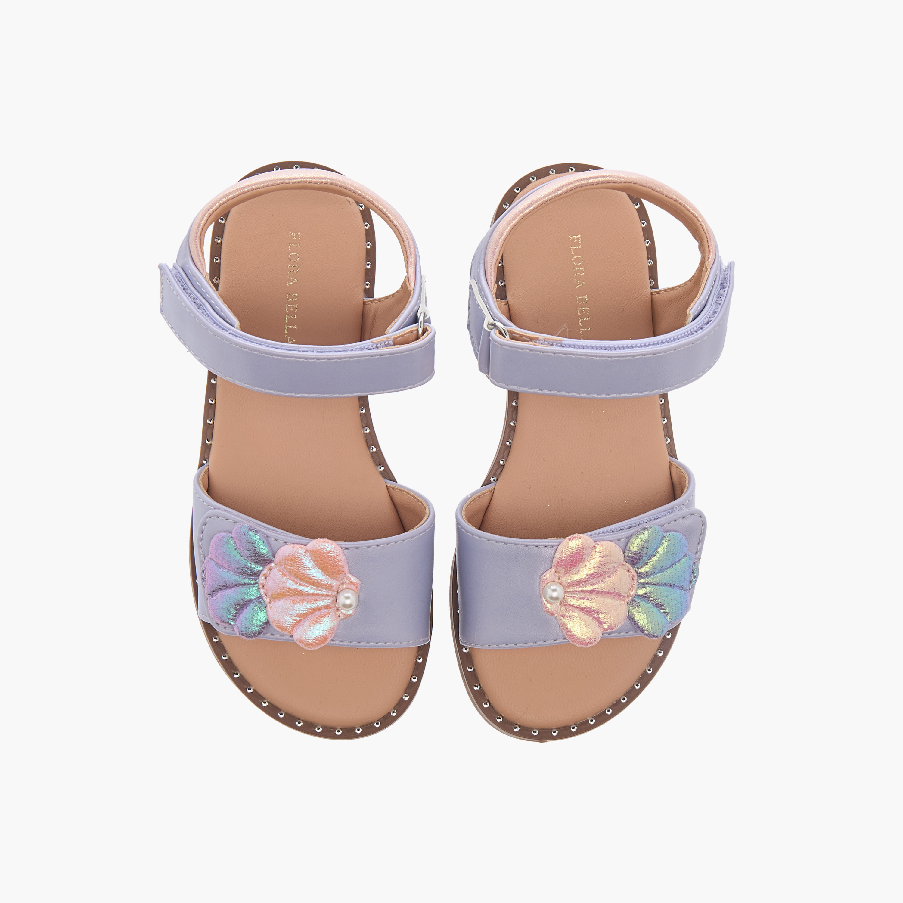Flora Bella Seashell Applique Sandals with Hook and Loop Closure-girls-shoes-sandals-image-1