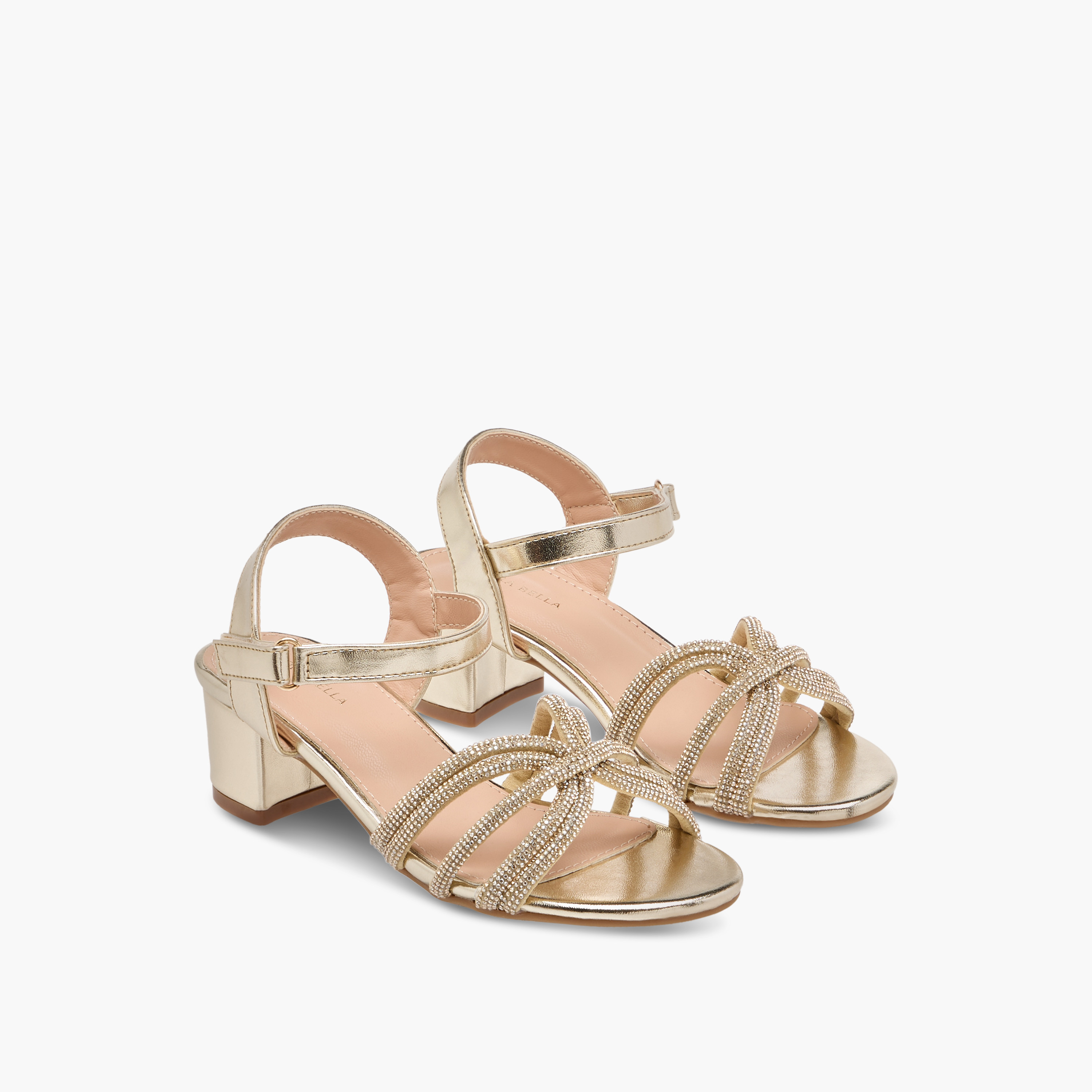 Flora Bella Embellished Block Heel Sandals with Hook and Loop Closure-girls-shoes-sandals-image-1