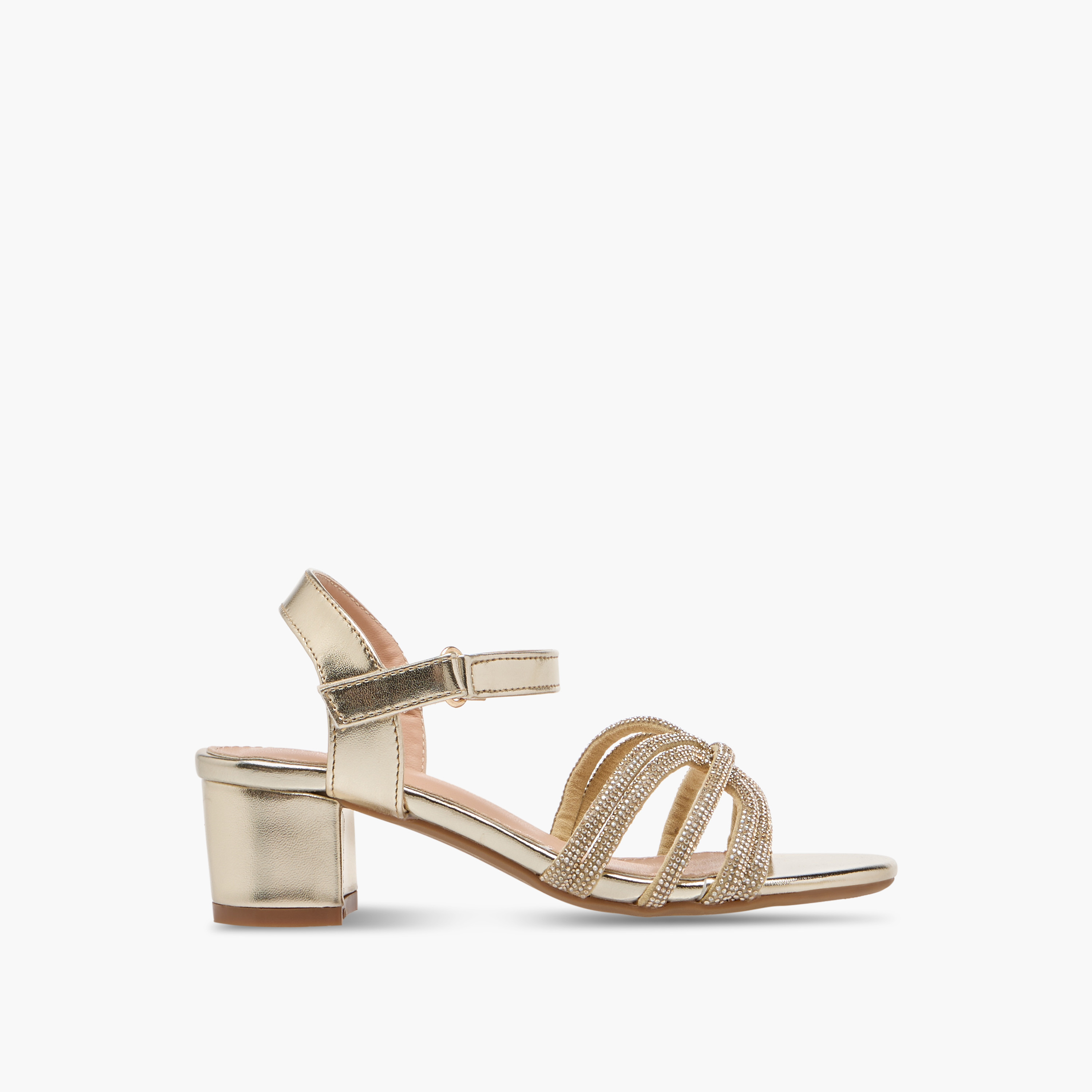 Flora Bella Embellished Block Heel Sandals with Hook and Loop Closure-girls-shoes-sandals-image-3