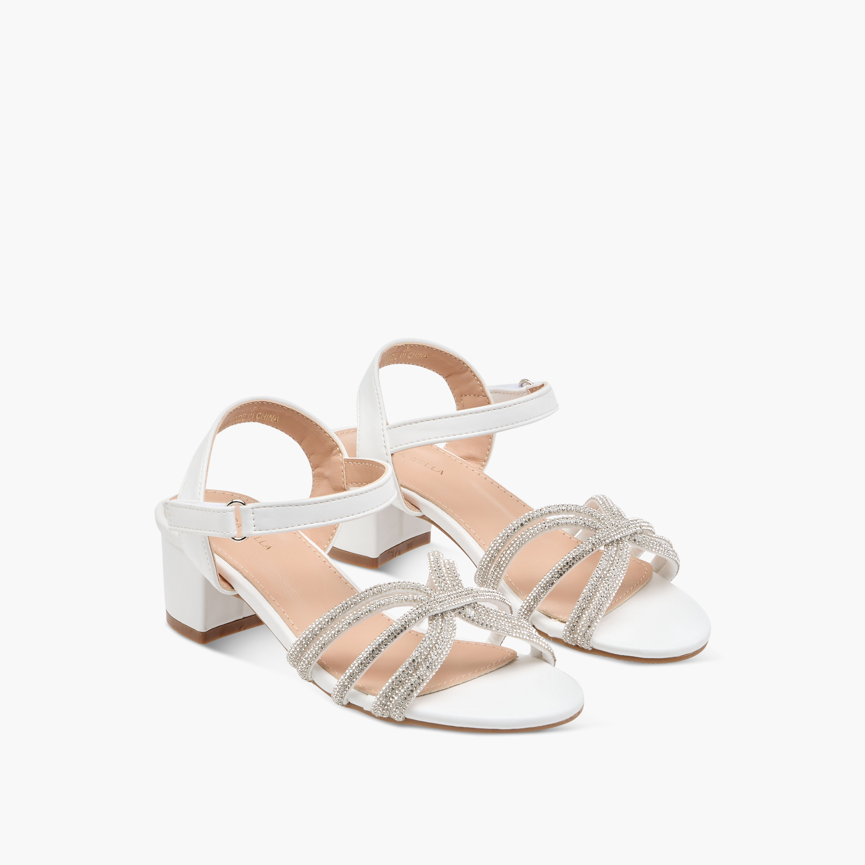 Flora Bella Embellished Block Heel Sandals with Hook and Loop Closure-girls-shoes-sandals-image-1