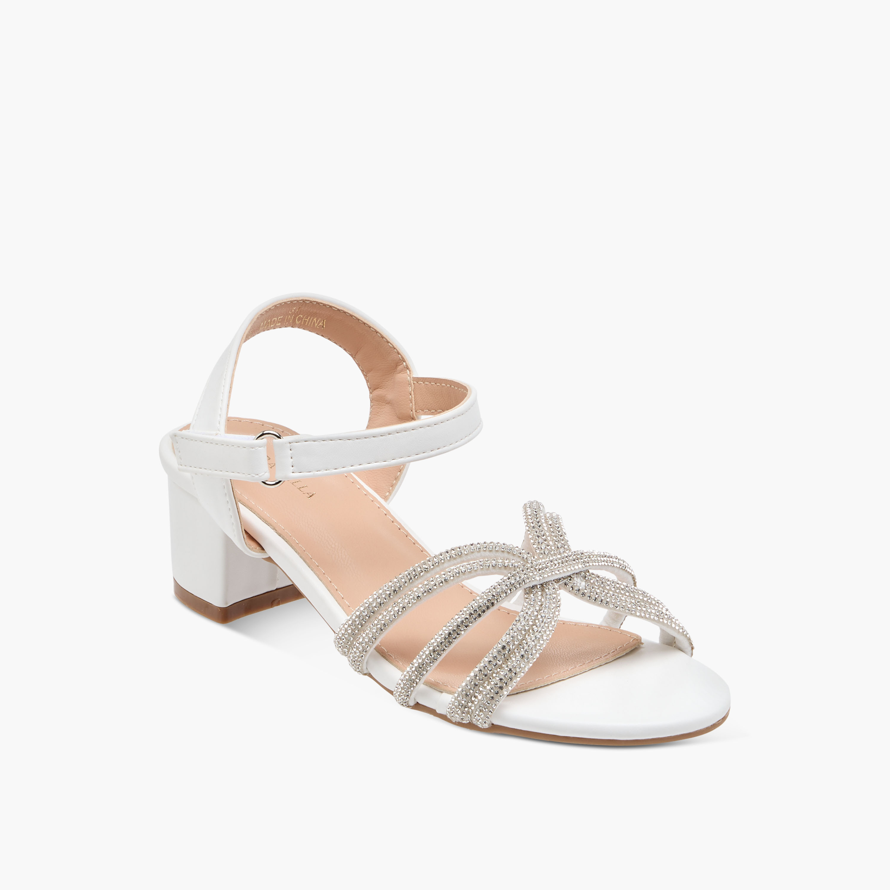 Flora Bella Embellished Block Heel Sandals with Hook and Loop Closure-girls-shoes-sandals-image-2