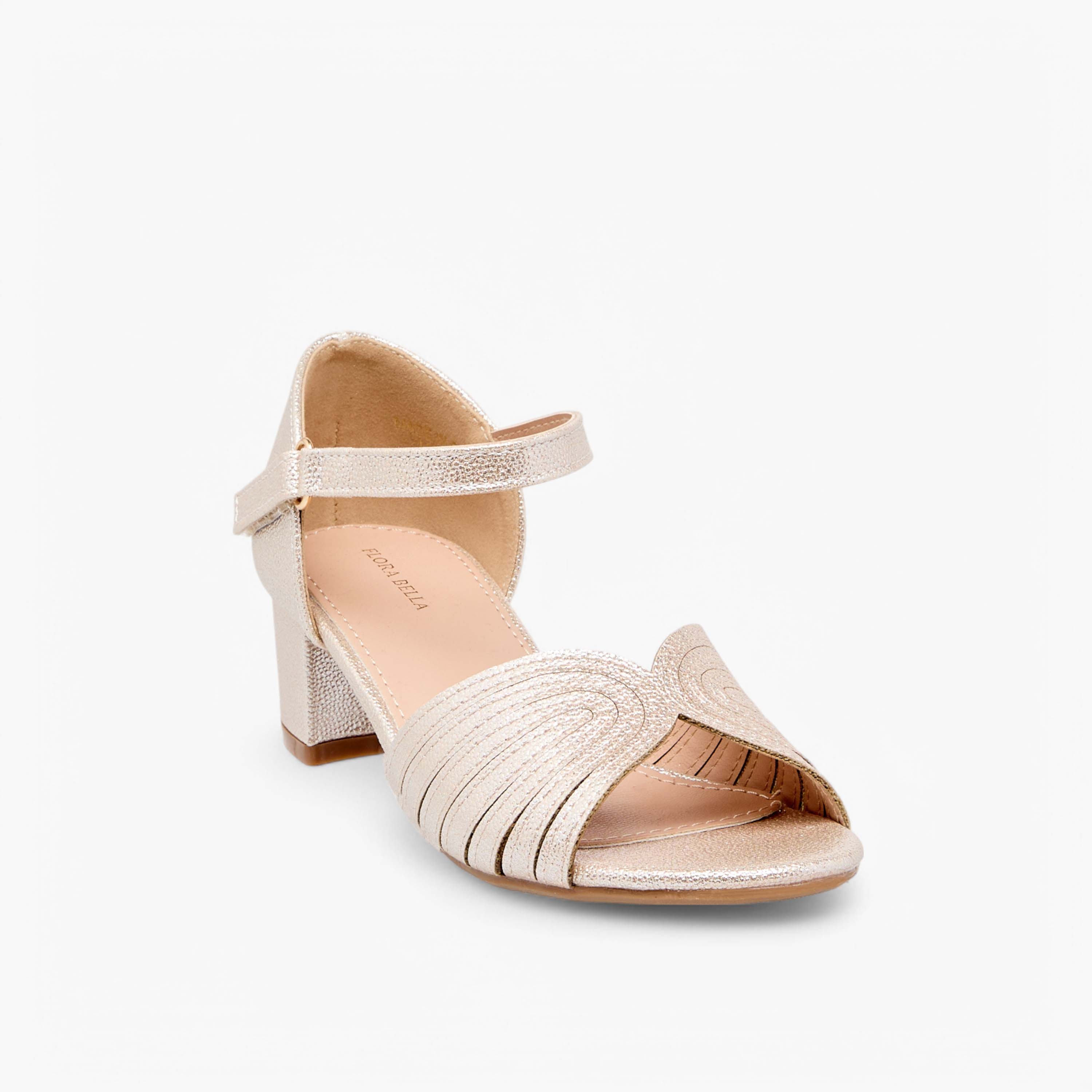 Flora Bella Textured Block Heel Sandals with Hook and Loop Closure-girls-shoes-sandals-image-2