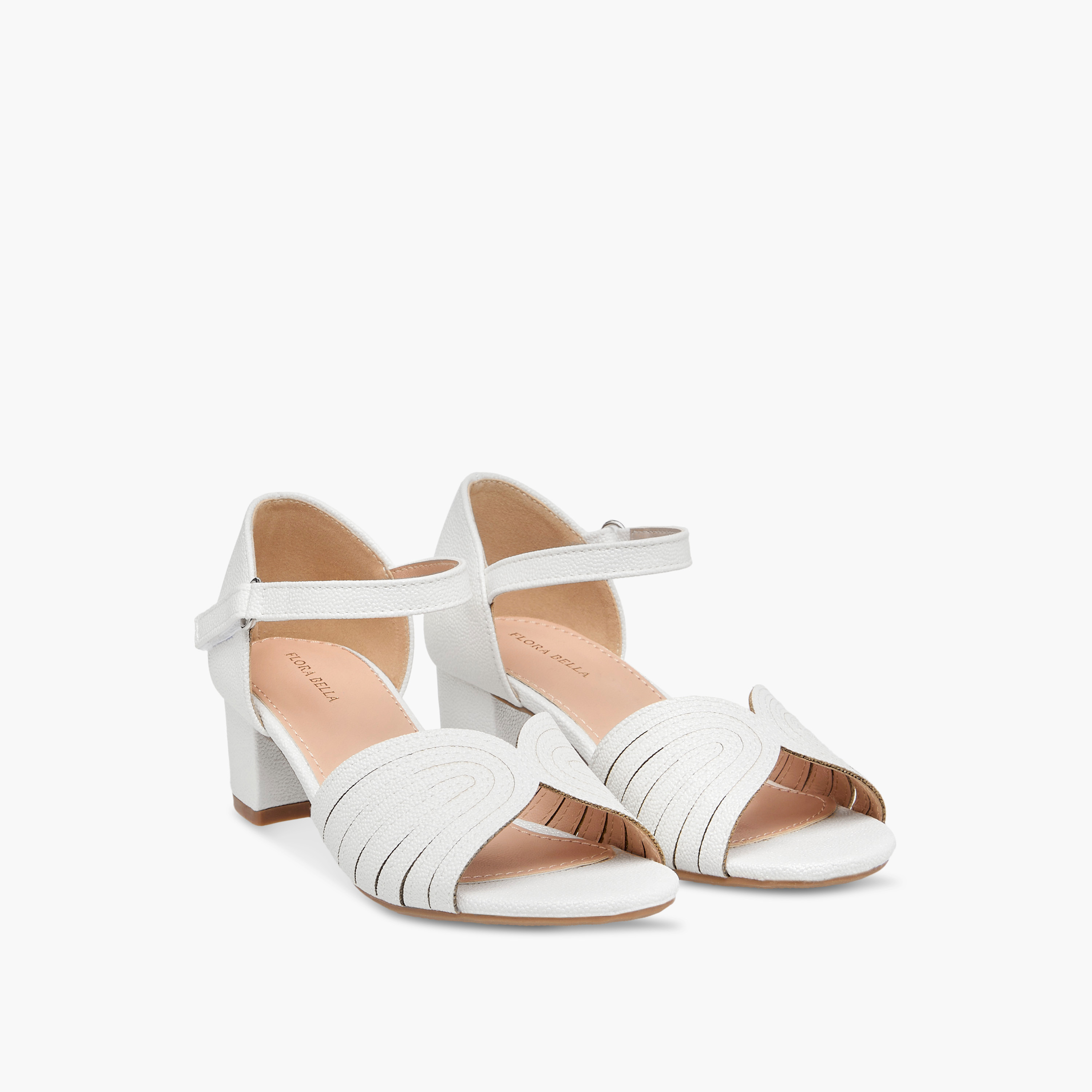 Flora Bella Textured Block Heel Sandals with Hook and Loop Closure-girls-shoes-sandals-image-1