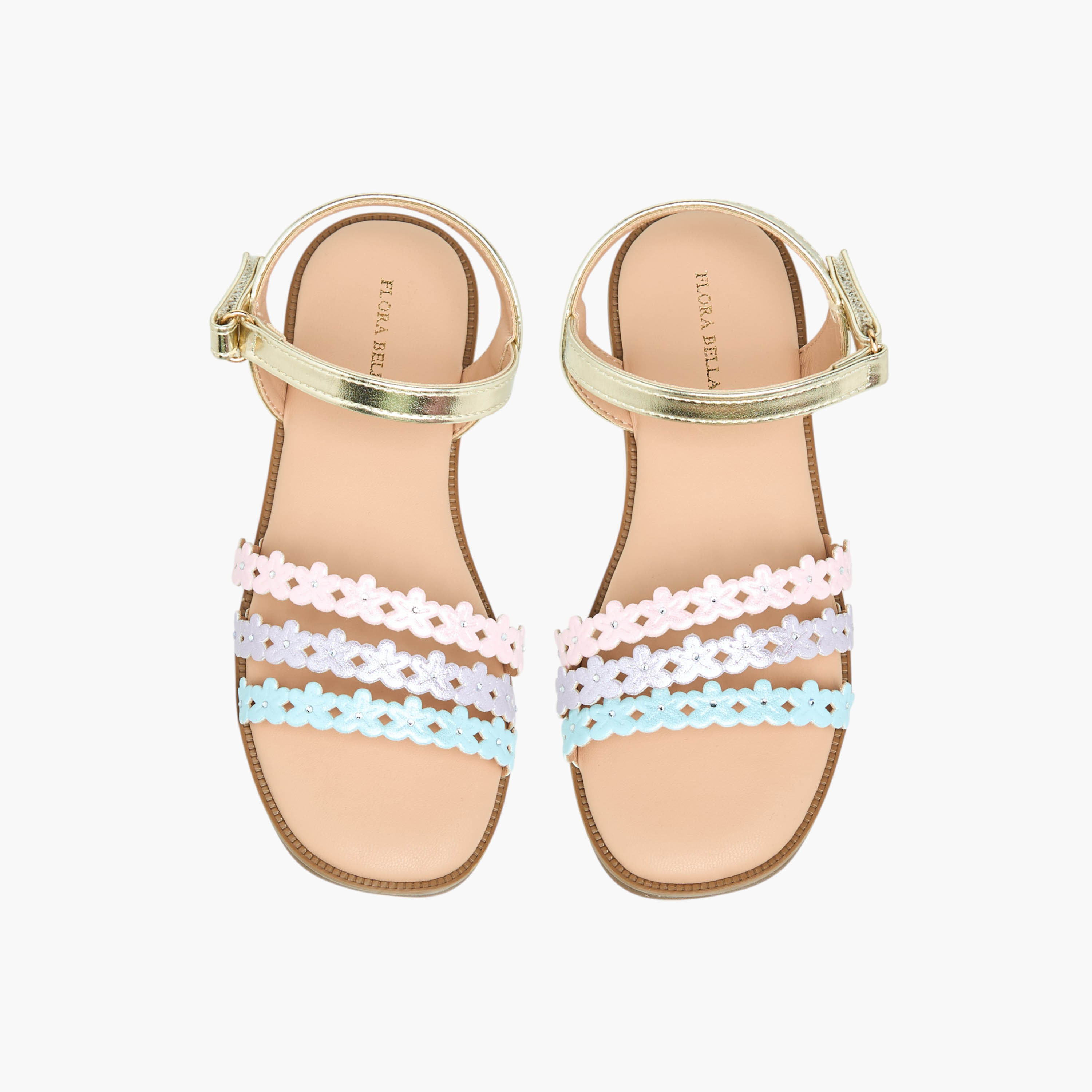 Flora Bella Floral Detail Strap Sandals with Hook and Loop Closure-girls-shoes-sandals-image-1