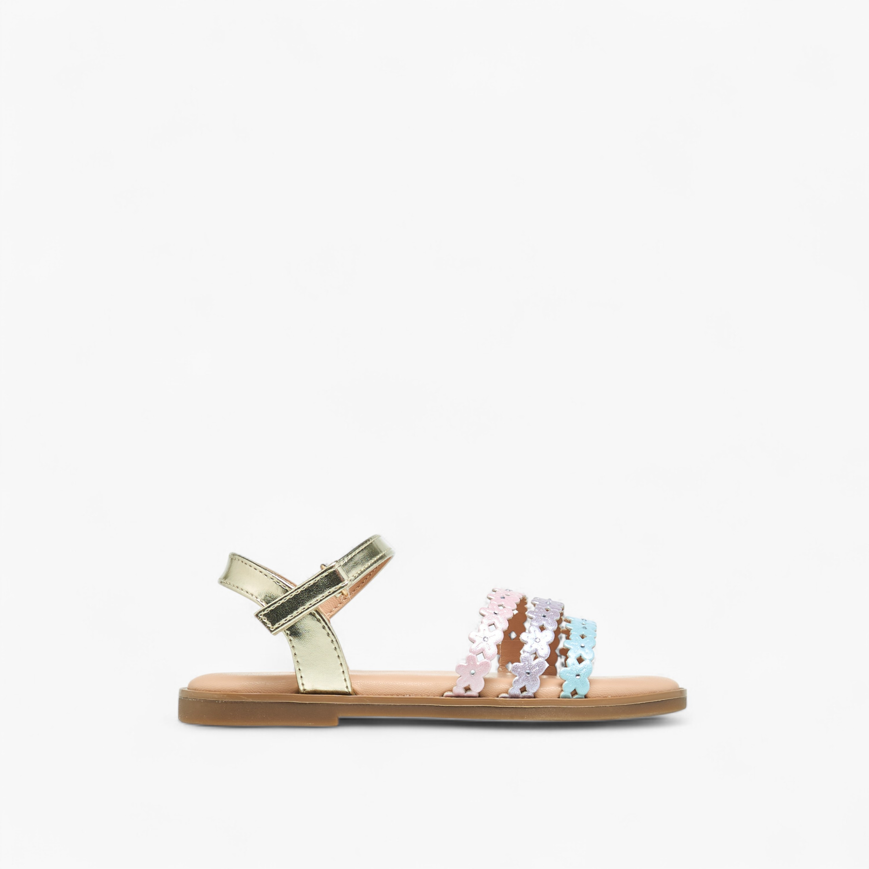 Flora Bella Floral Detail Strap Sandals with Hook and Loop Closure-girls-shoes-sandals-image-2