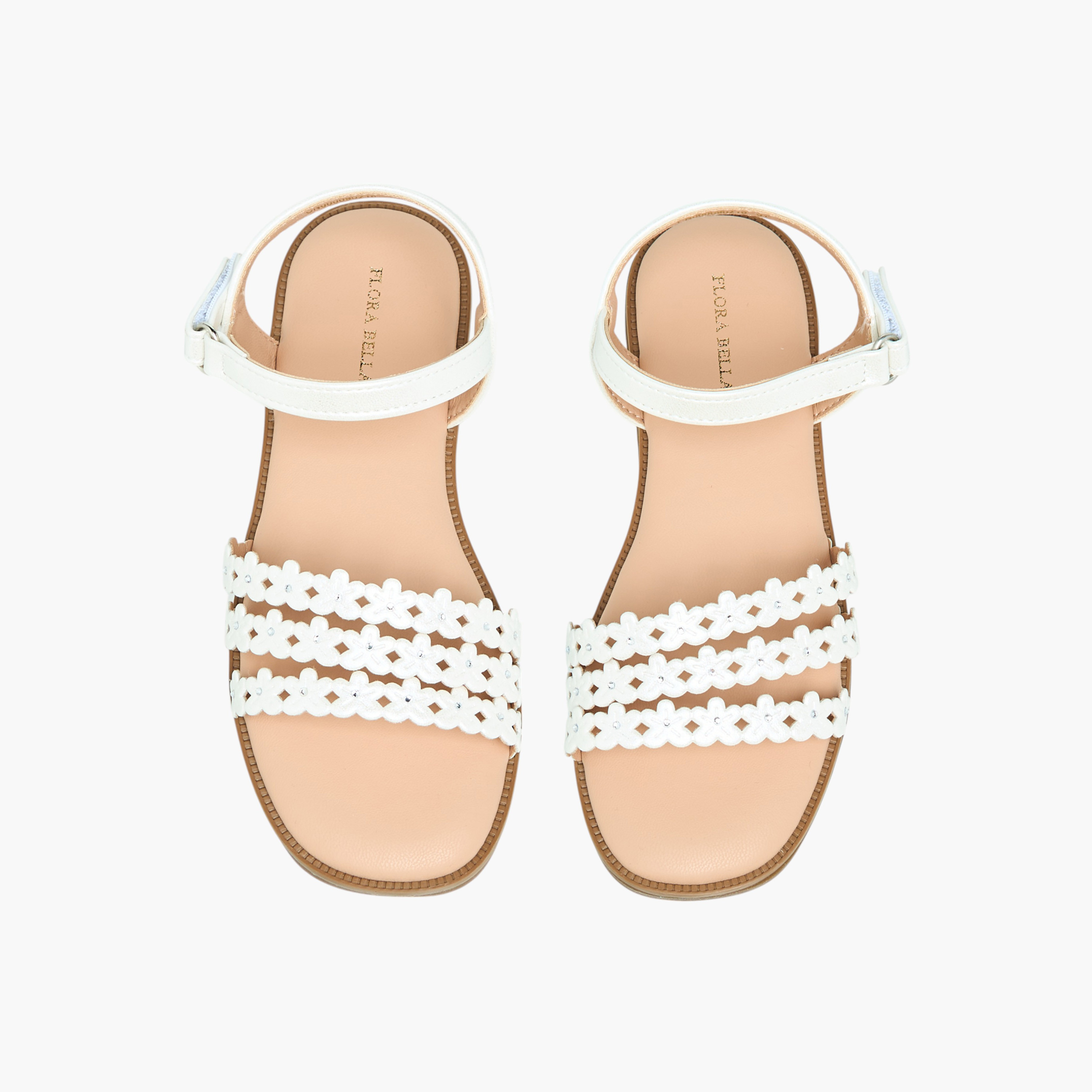 Flora Bella Floral Detail Strap Sandals with Hook and Loop Closure-girls-shoes-sandals-image-1