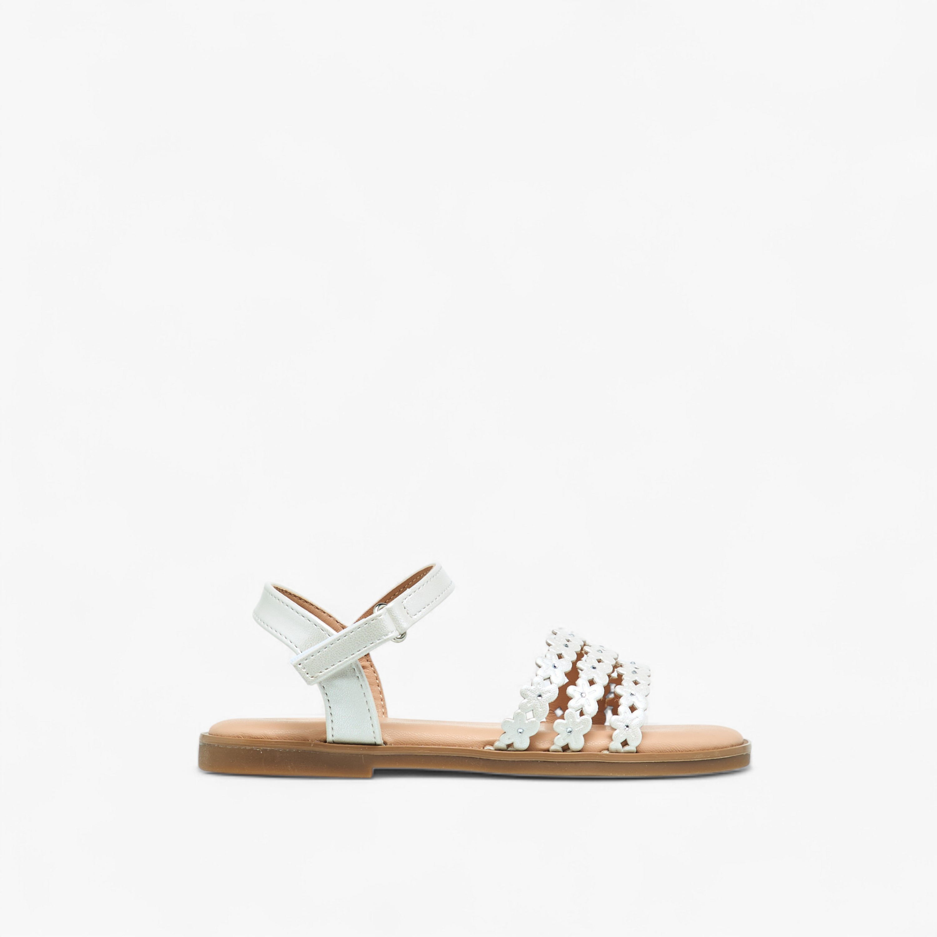 Flora Bella Floral Detail Strap Sandals with Hook and Loop Closure-girls-shoes-sandals-image-2