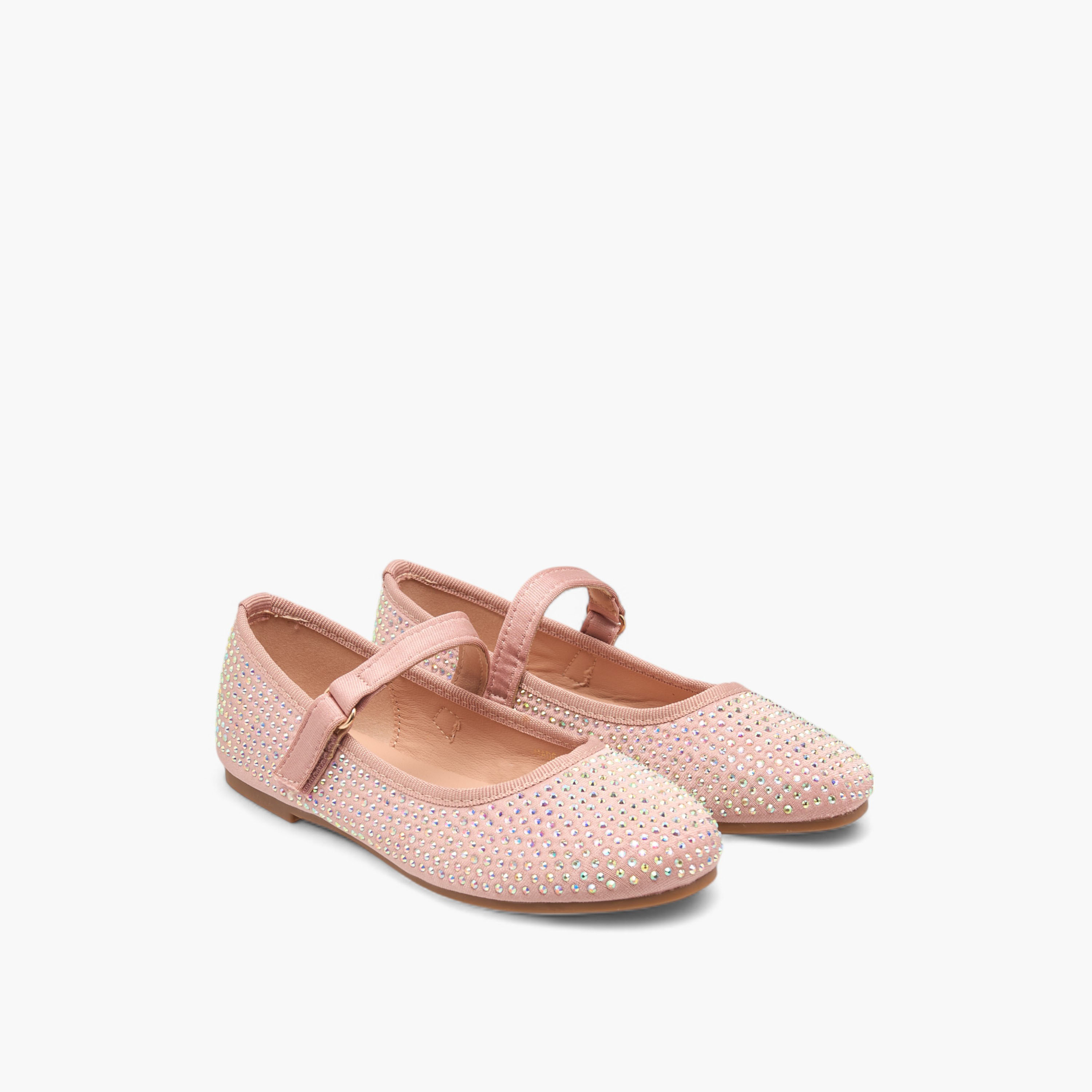 Flora Bella Stone Embellished Ballerina Shoes with Hook and Loop Closure-girls-shoes-ballerinas-image-1