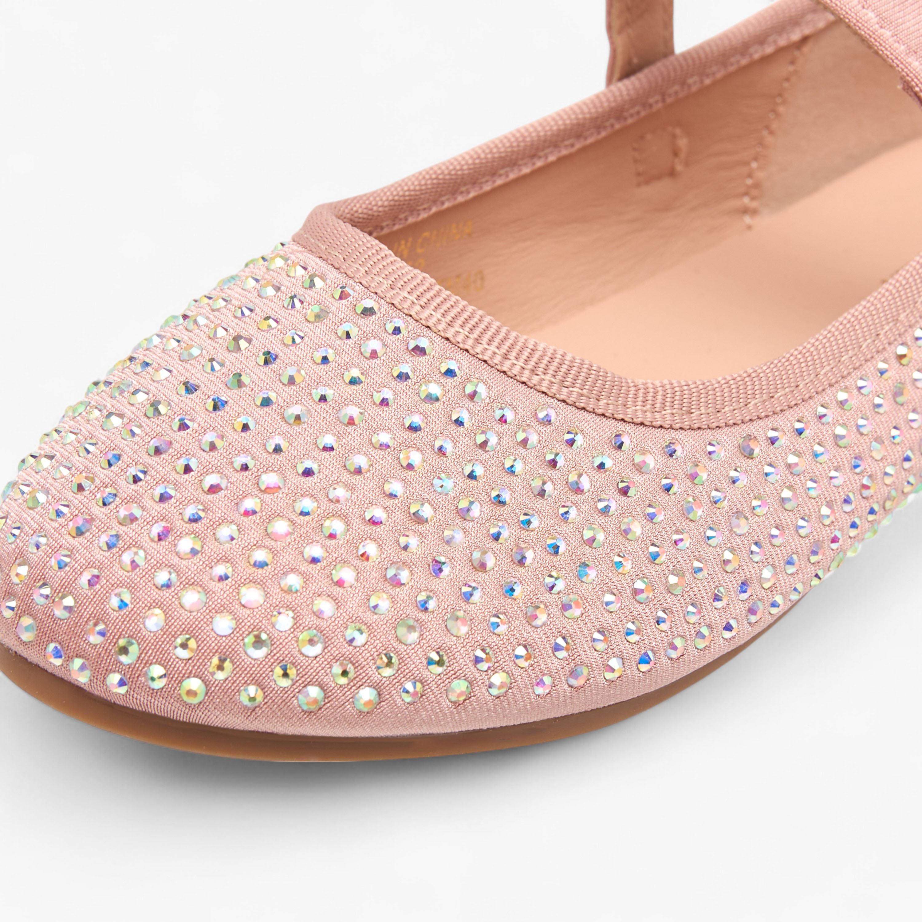 Flora Bella Stone Embellished Ballerina Shoes with Hook and Loop Closure-girls-shoes-ballerinas-image-5