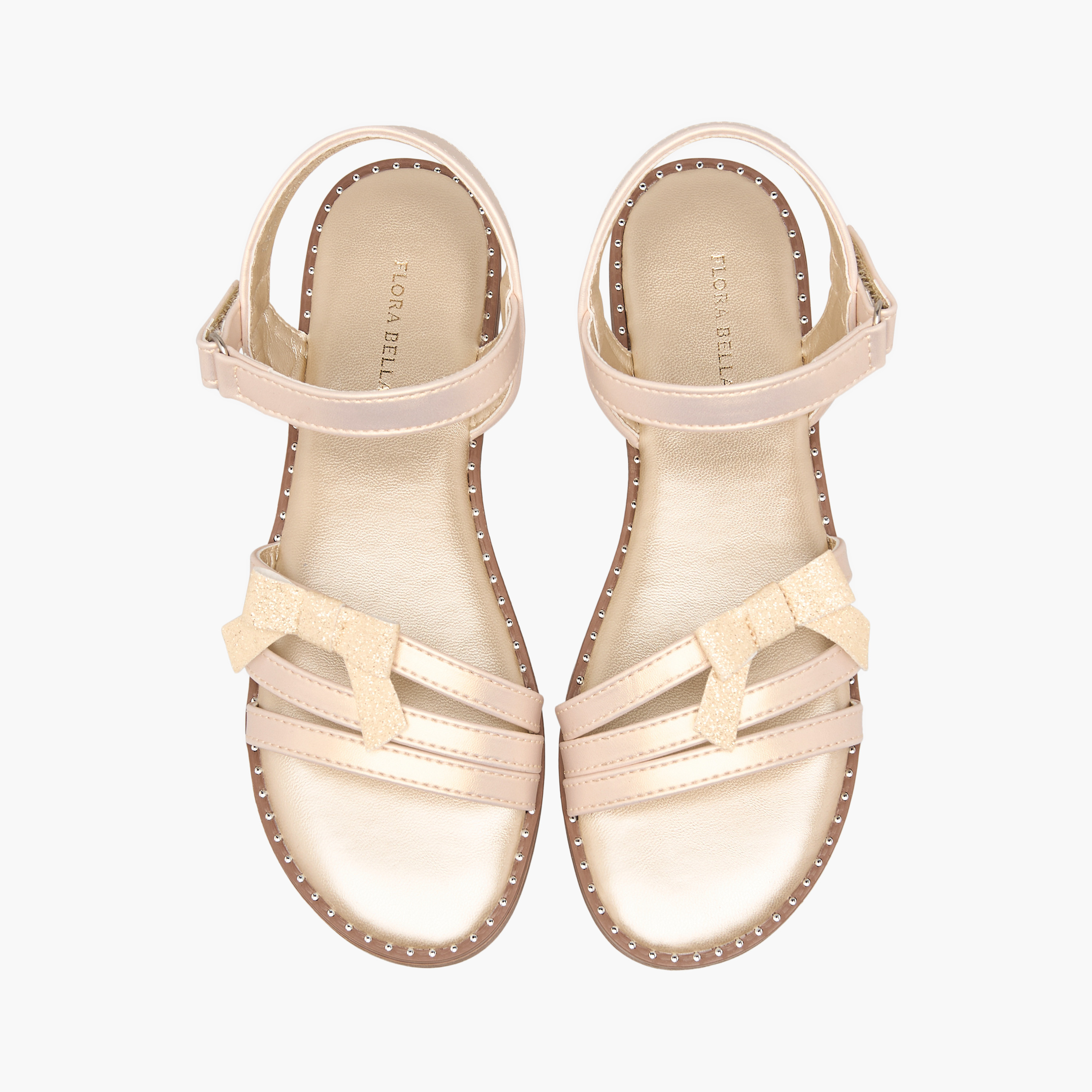 Flora Bella Embellished Bow Accent Strap Sandals with Hook and Loop Closure-girls-shoes-sandals-image-1