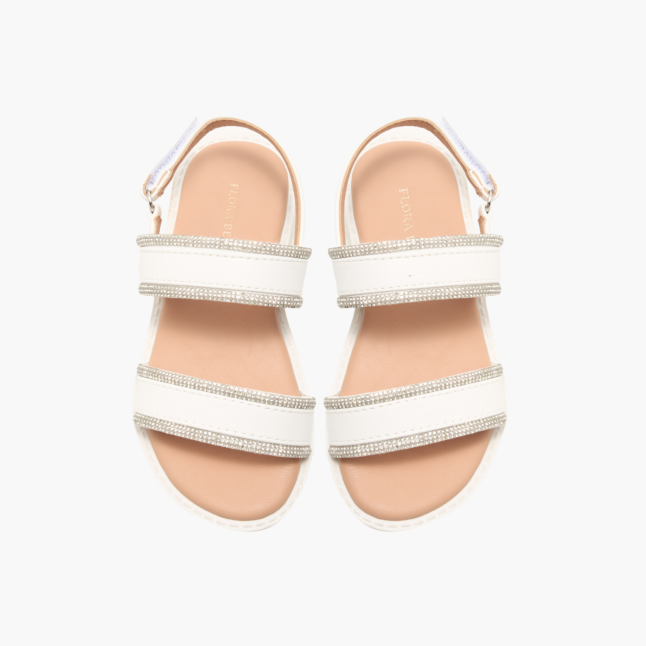 Flora Bella Embellished Strap Sandals with Hook and Loop Closure-girls-shoes-sandals-image-1