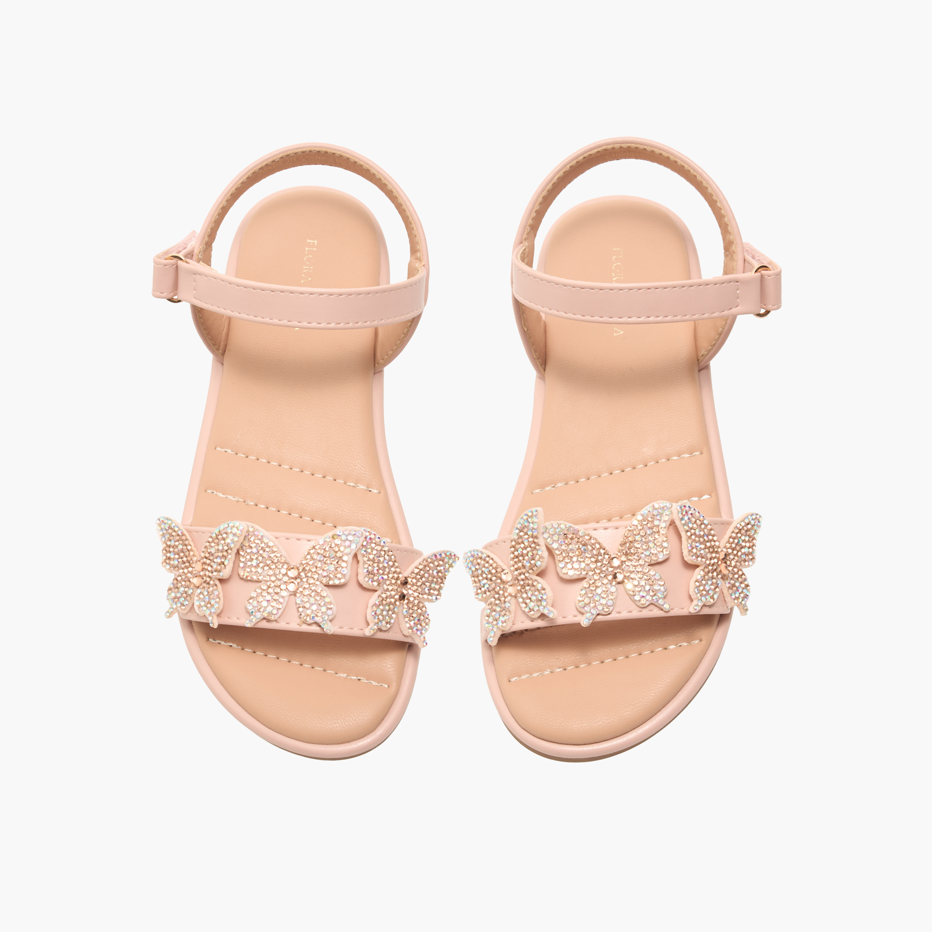 Flora Bella Butterfly Embellished Strap Sandals with Hook and Loop Closure-girls-shoes-sandals-image-1