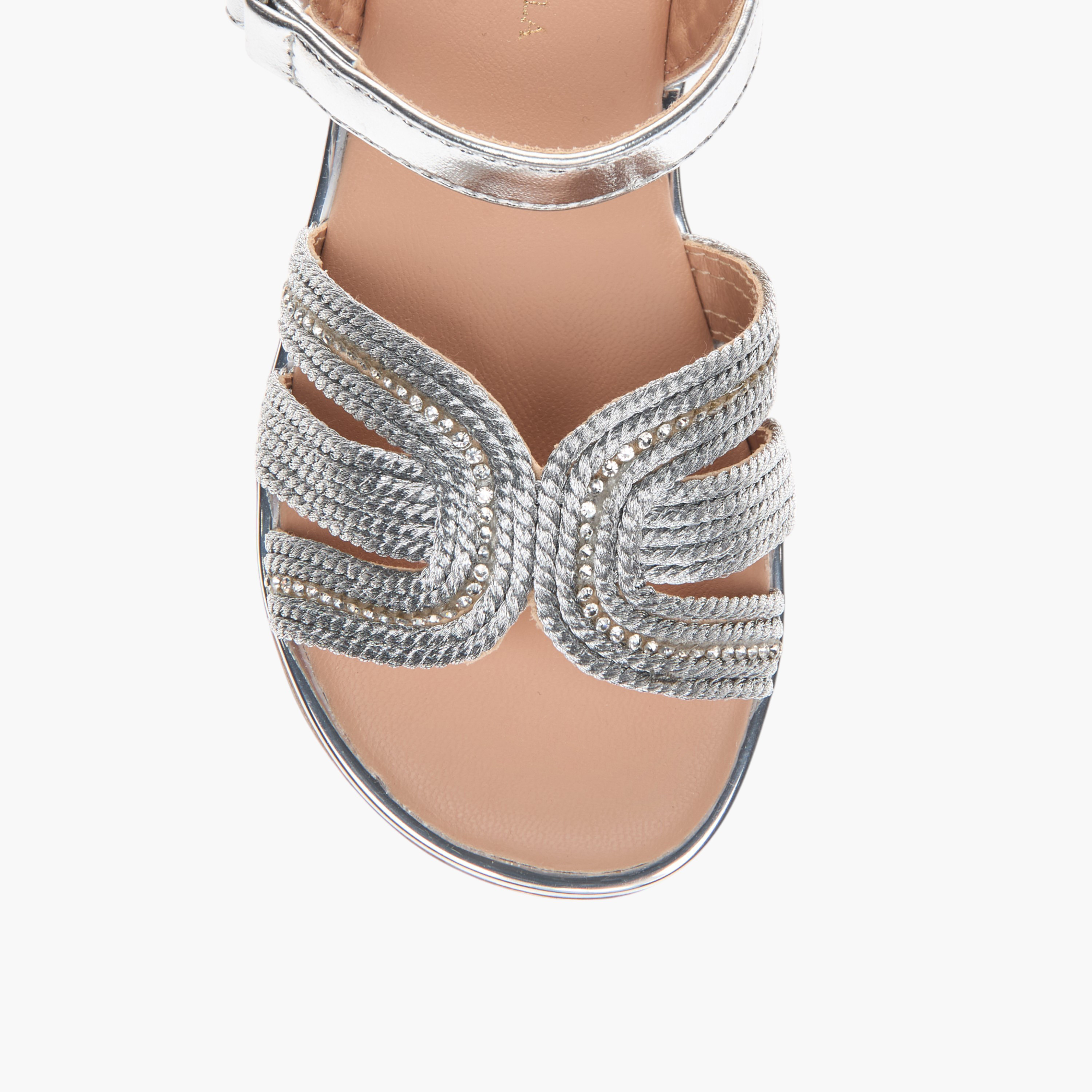 Flora Bella Embellished Strap Sandals with Hook and Loop Closure-girls-shoes-sandals-image-2