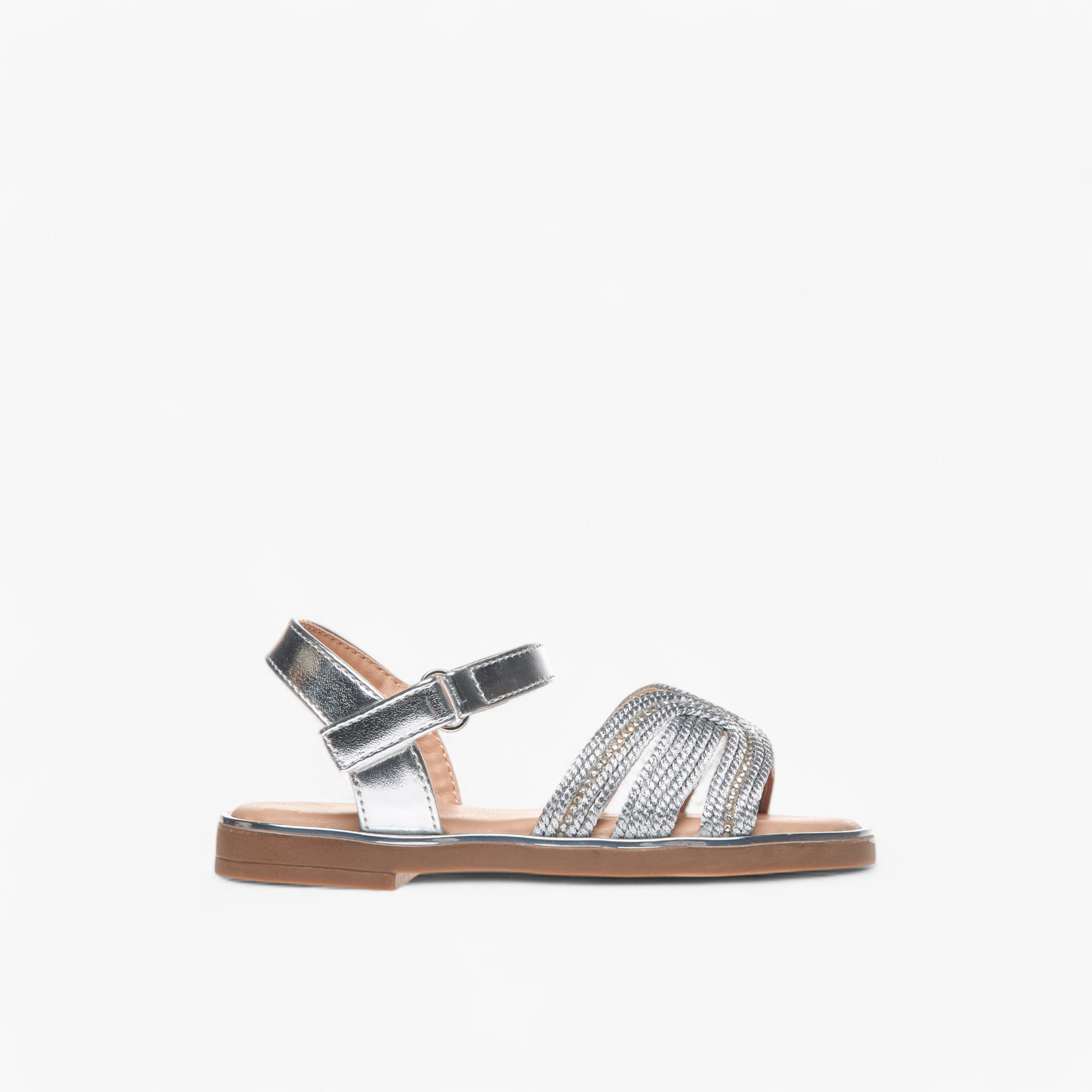 Flora Bella Embellished Strap Sandals with Hook and Loop Closure-girls-shoes-sandals-image-3