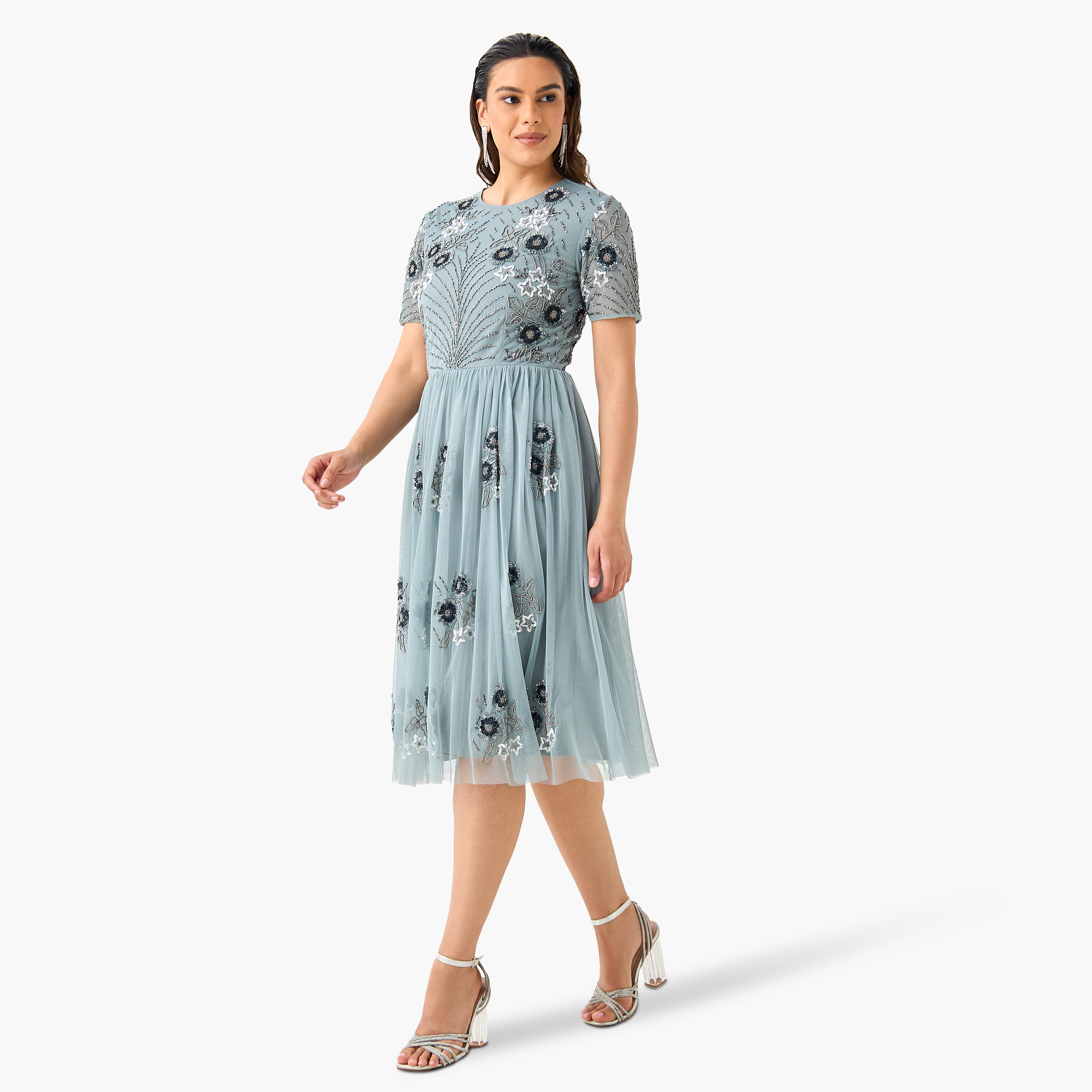 فستان بأكمام قصيرة وزينة دانتيل وخرز-women-clothing-dresses-image-2