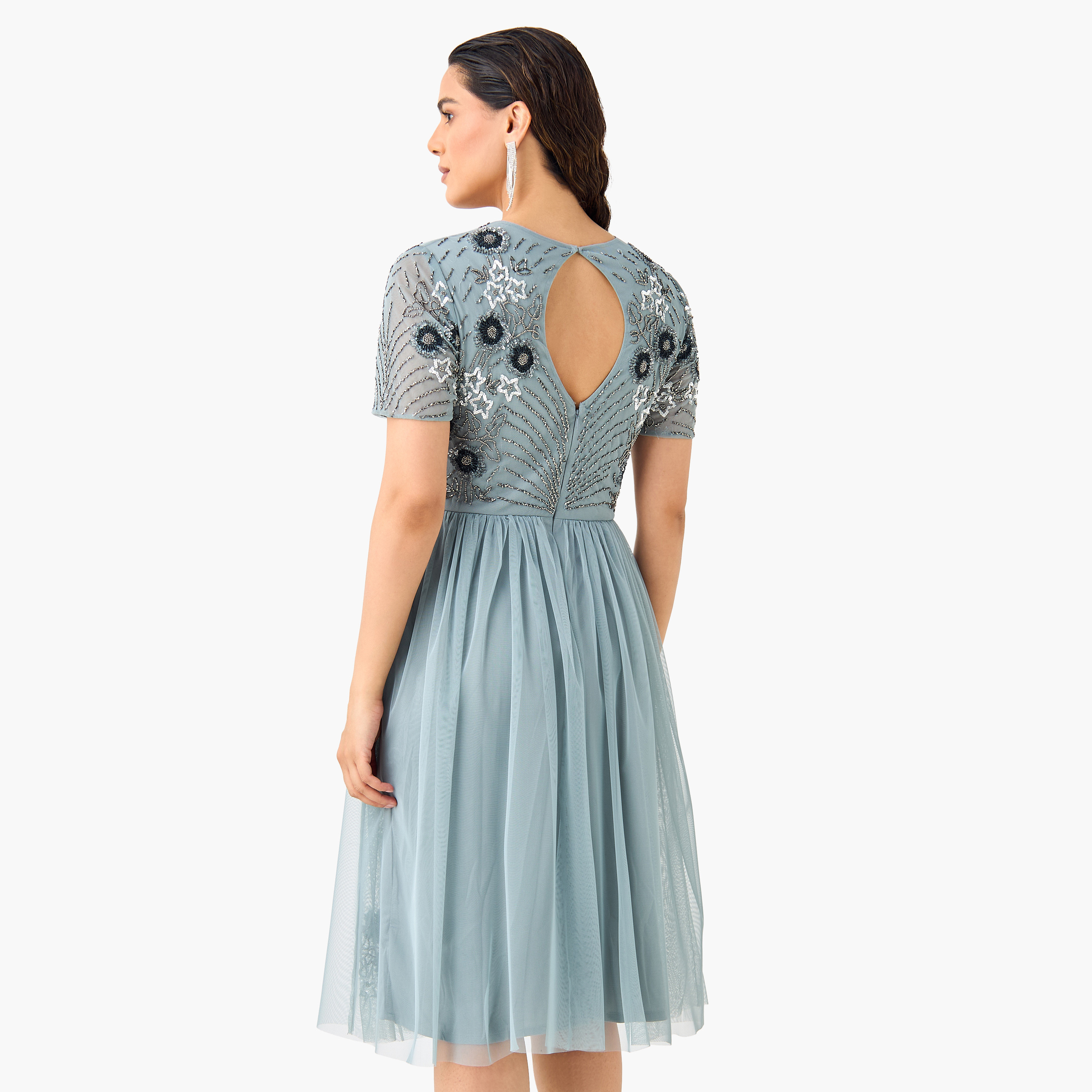 Lace & Beads All-Over Embellished Dress with Short Sleeves-women-clothing-dresses-image-3