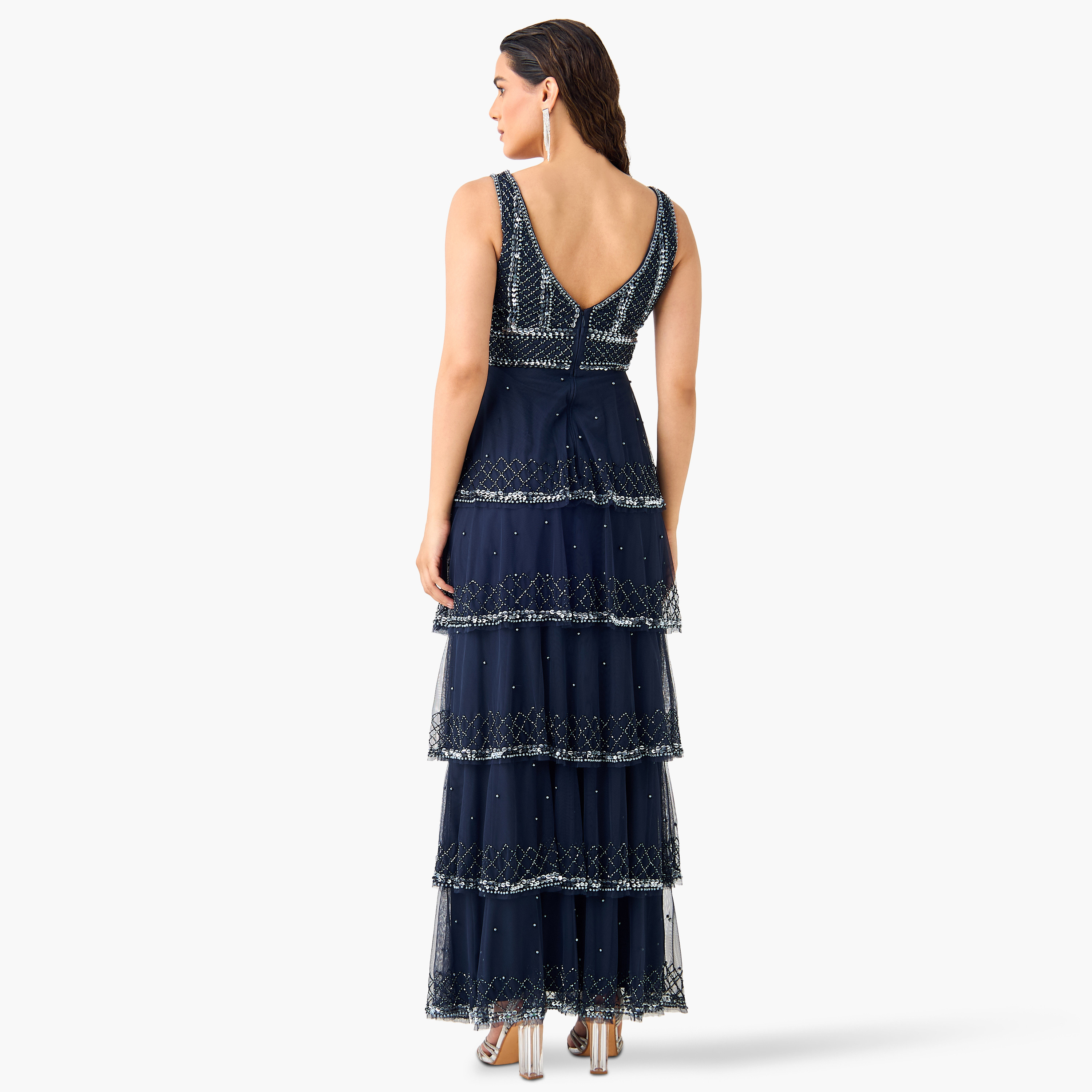 فستان مزين متعدد الطبقات بياقة V للنساء من ليس آند بيدز-women-clothing-dresses-image-9