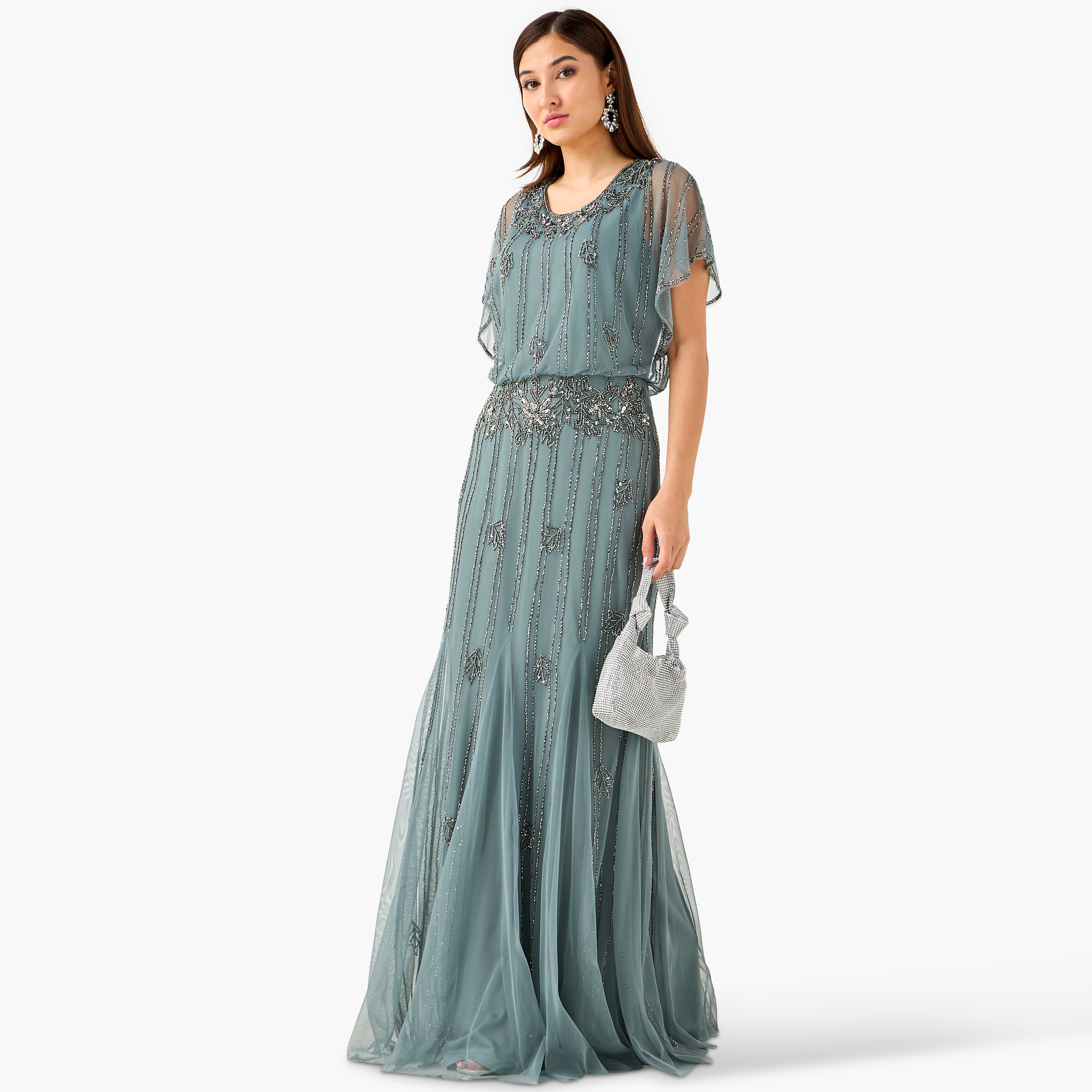 Lace & Beads Embellished Women Dress with Round Neck-women-clothing-dresses-image-1