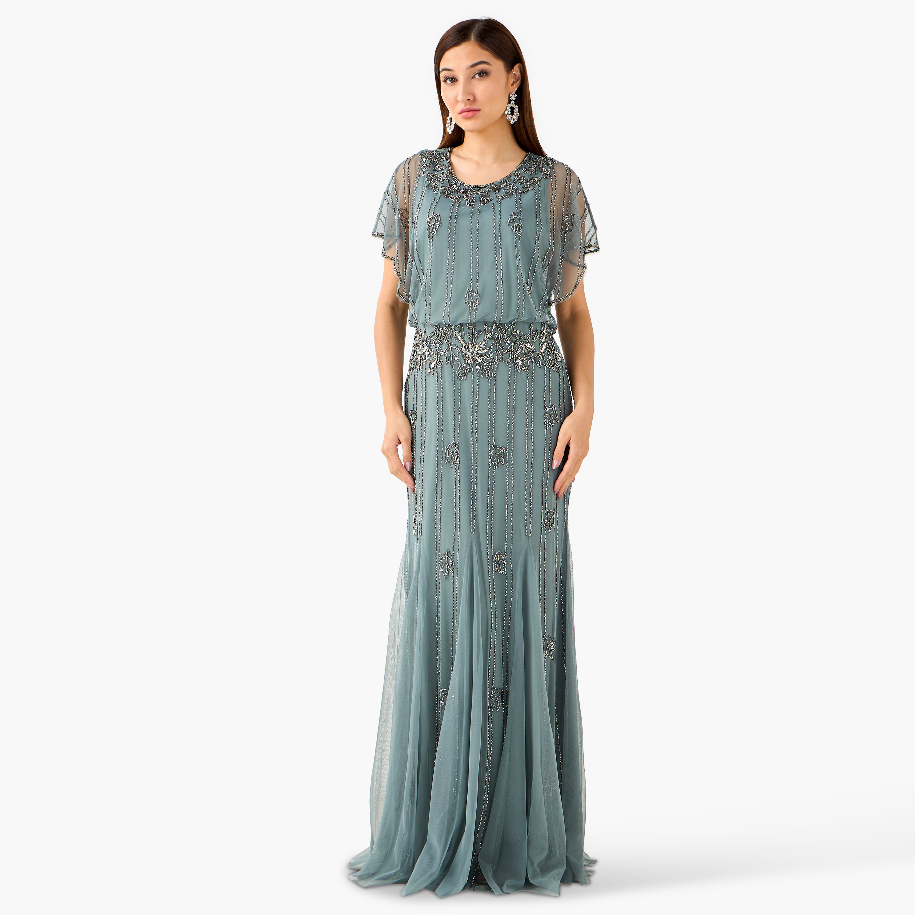 Lace & Beads Embellished Women Dress with Round Neck-women-clothing-dresses-image-2