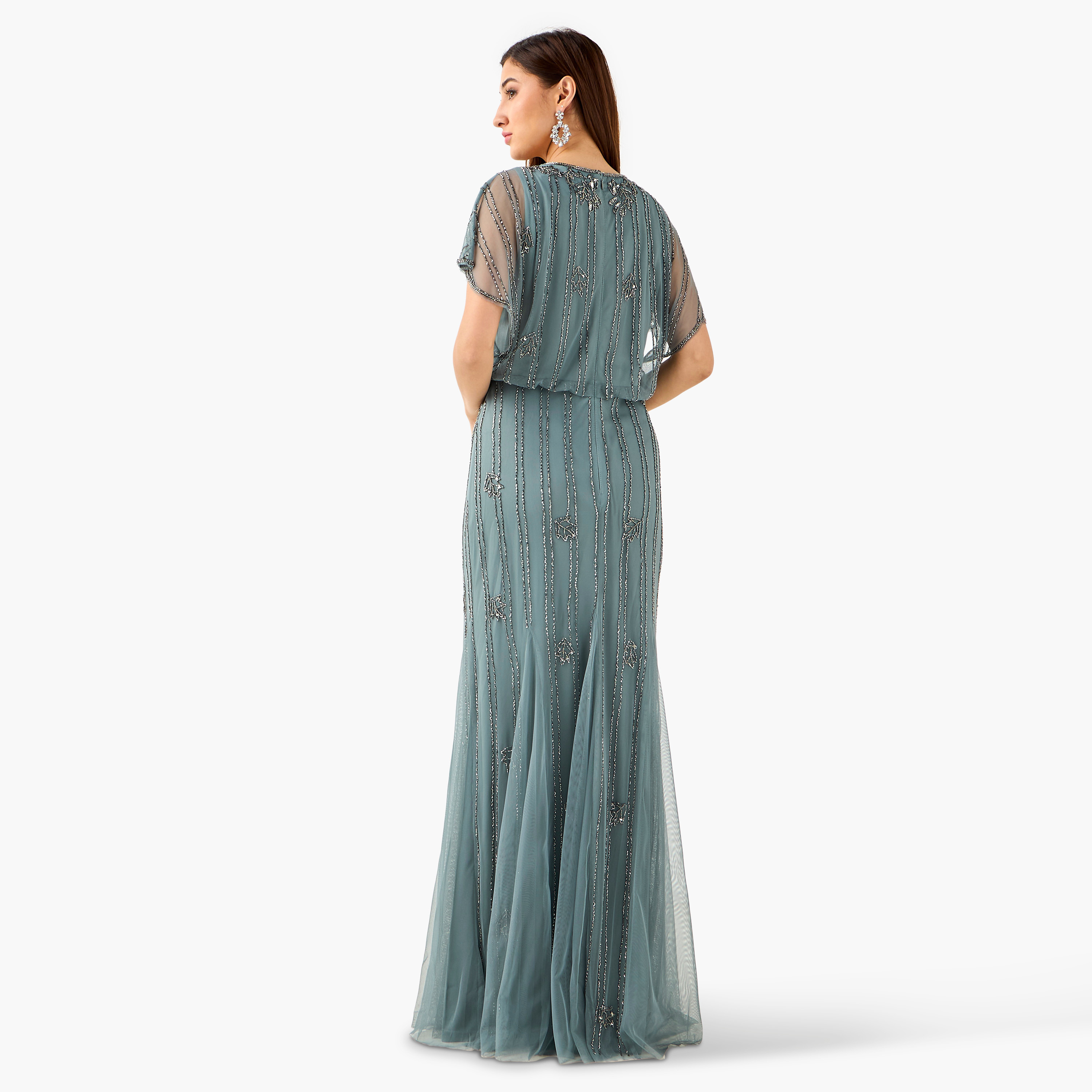 Lace & Beads Embellished Women Dress with Round Neck-women-clothing-dresses-image-3