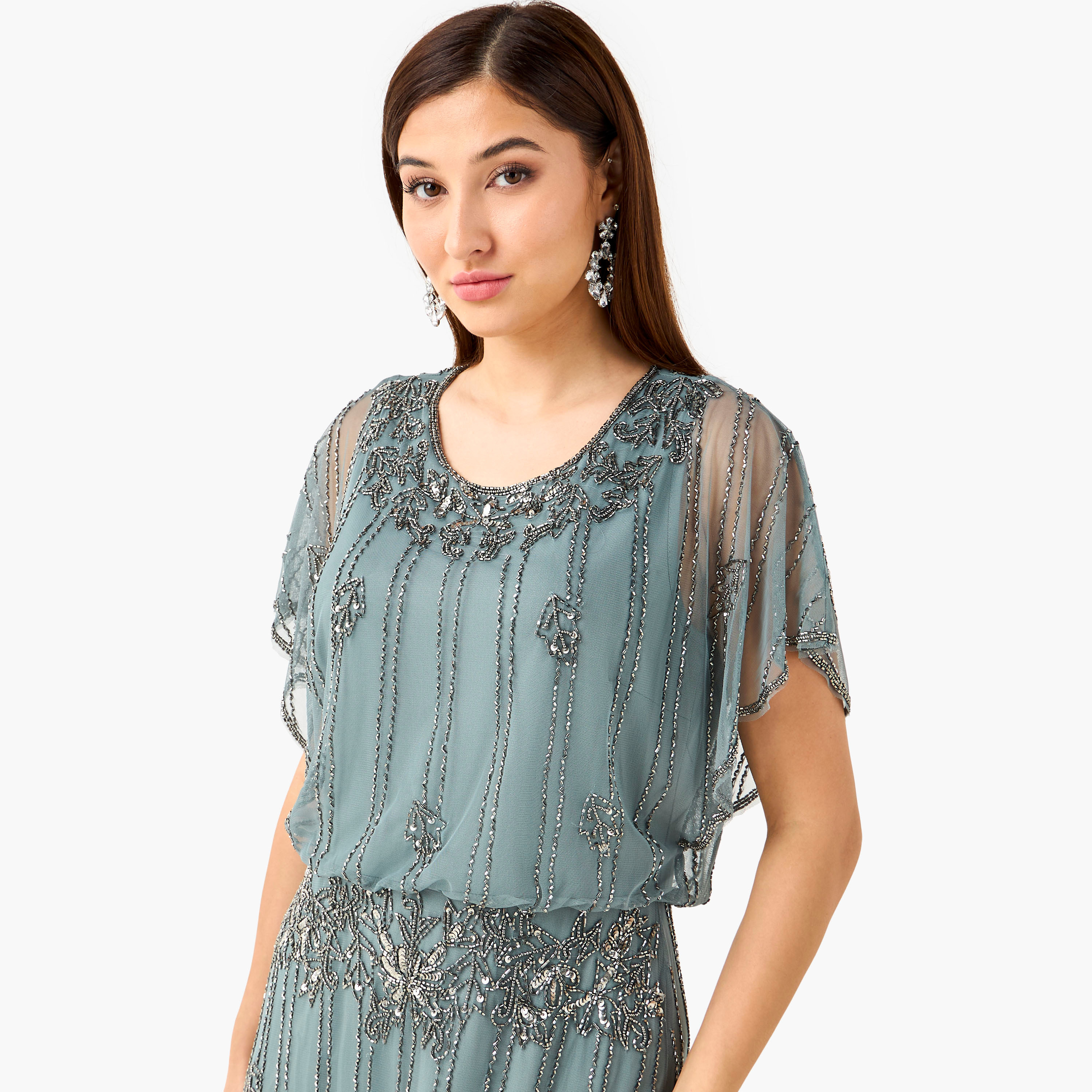 Lace & Beads Embellished Women Dress with Round Neck-women-clothing-dresses-image-4