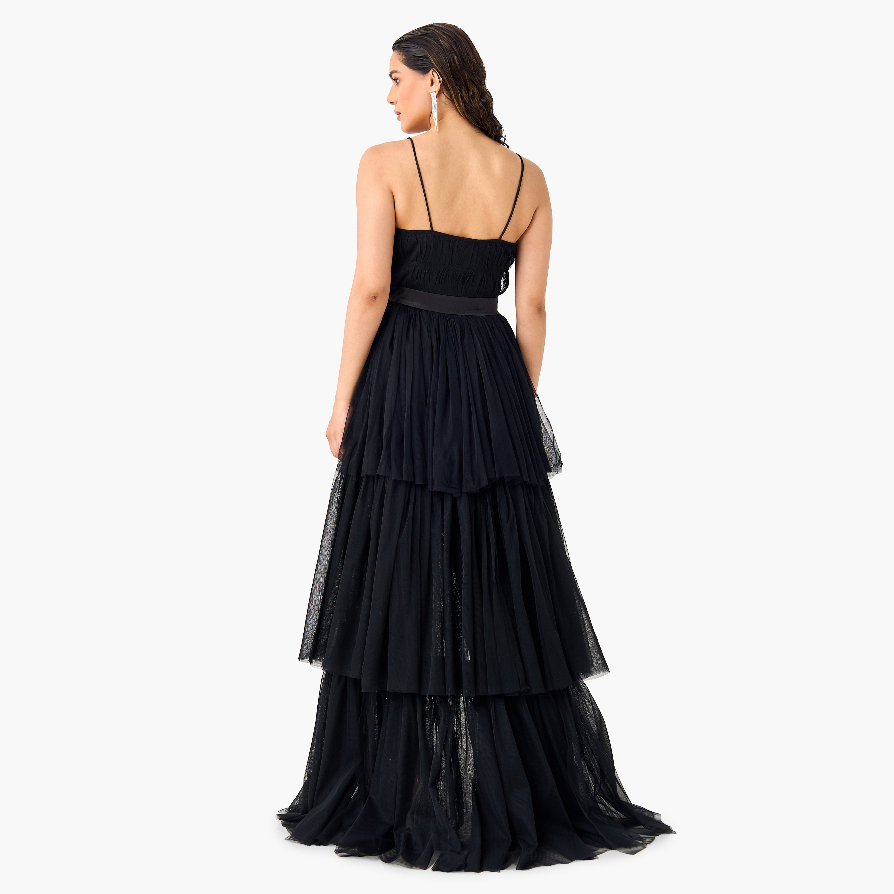 Lace & Beads Ruffle Detail Sleeveless Dress with High-Low Hemline-women-clothing-dresses-image-2