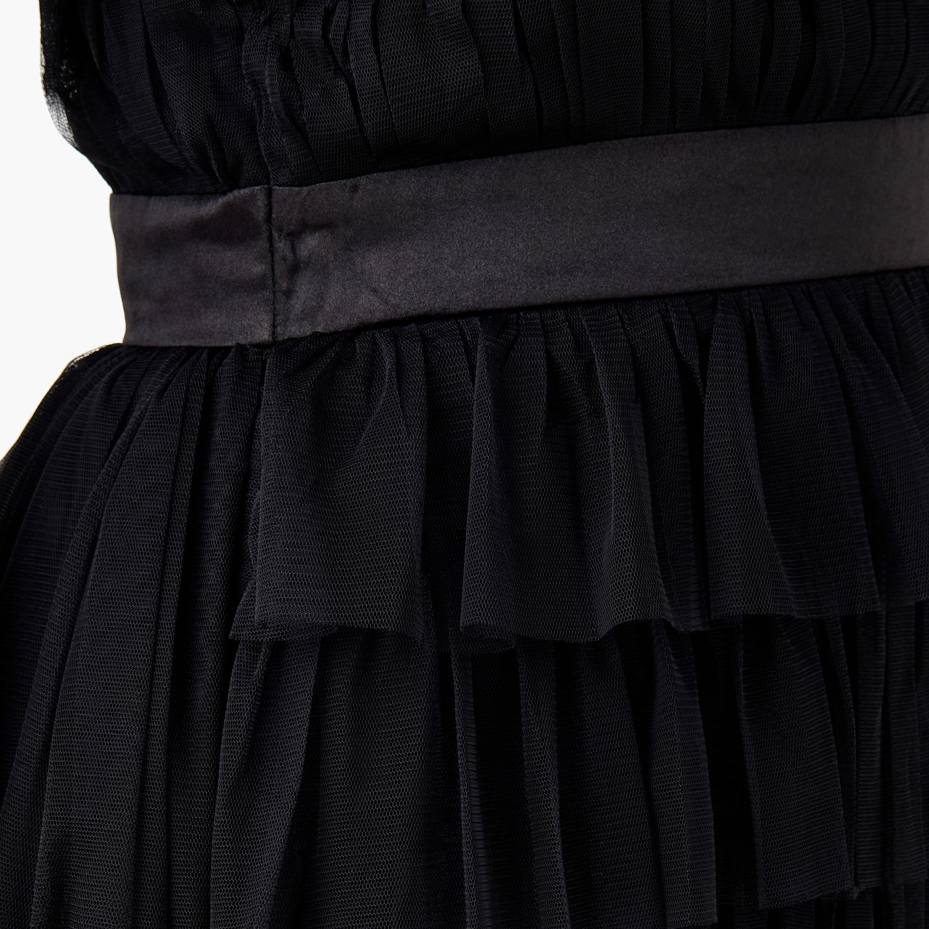 Lace & Beads Ruffle Detail Sleeveless Dress with High-Low Hemline-women-clothing-dresses-image-5