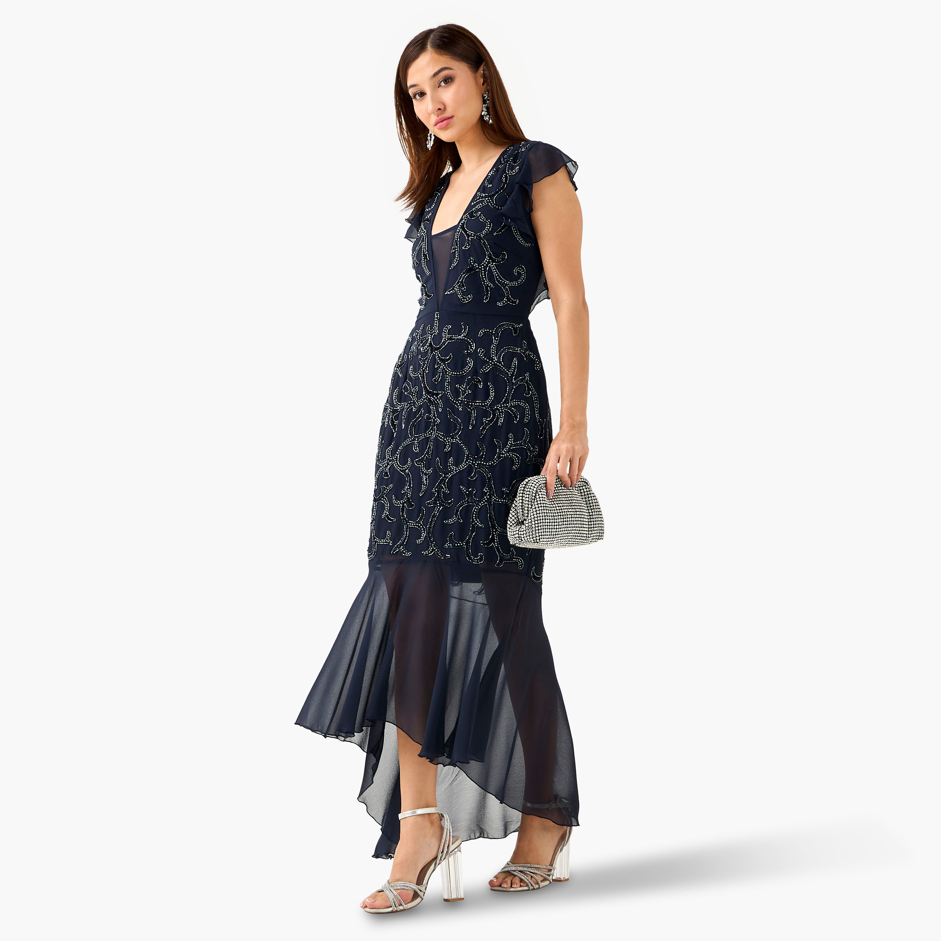 فستان مزين بطول غير متماثل وظهر بتفاصيل مفرّغة من ليس آند بيدز-women-clothing-dresses-image-1