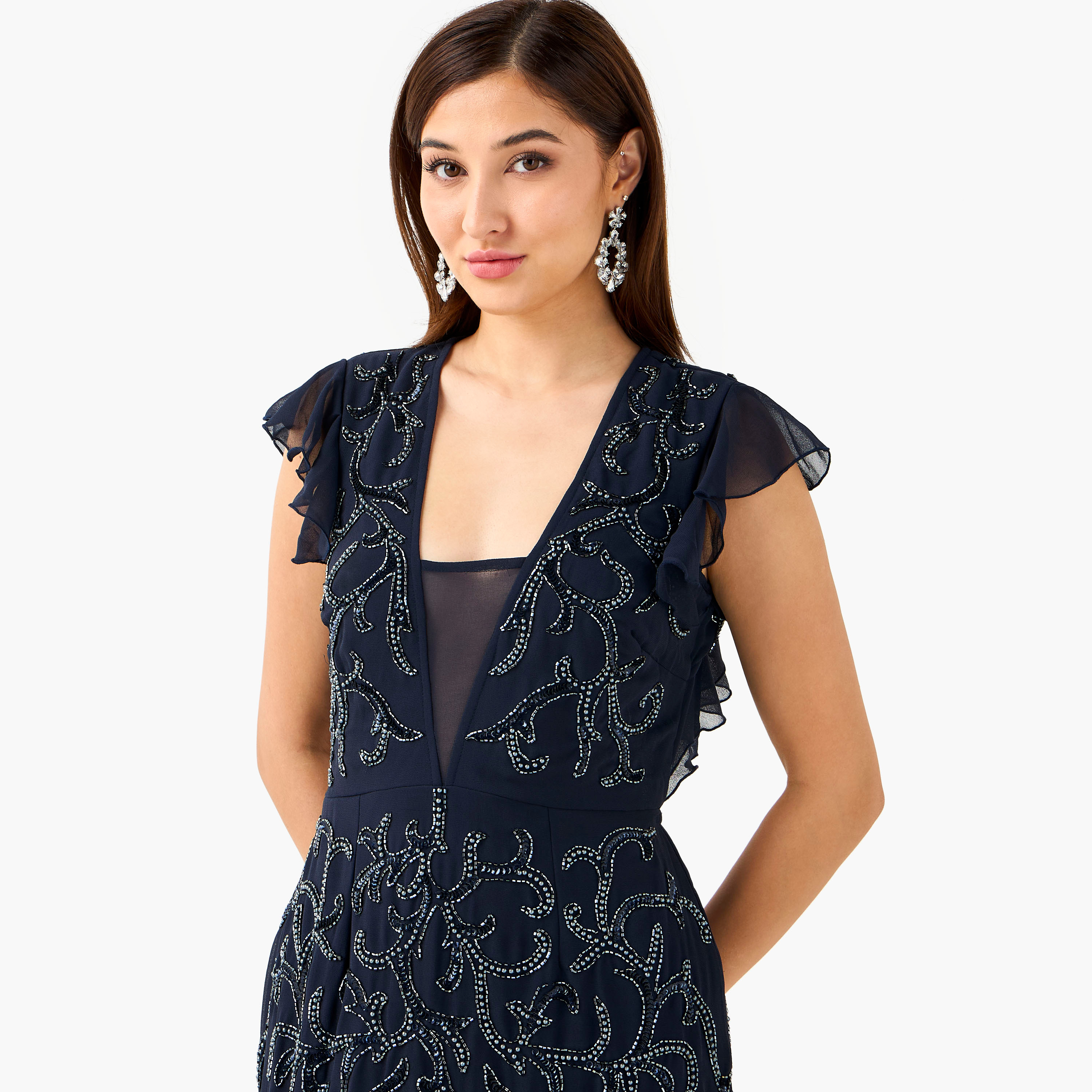 فستان مزين بطول غير متماثل وظهر بتفاصيل مفرّغة من ليس آند بيدز-women-clothing-dresses-image-4